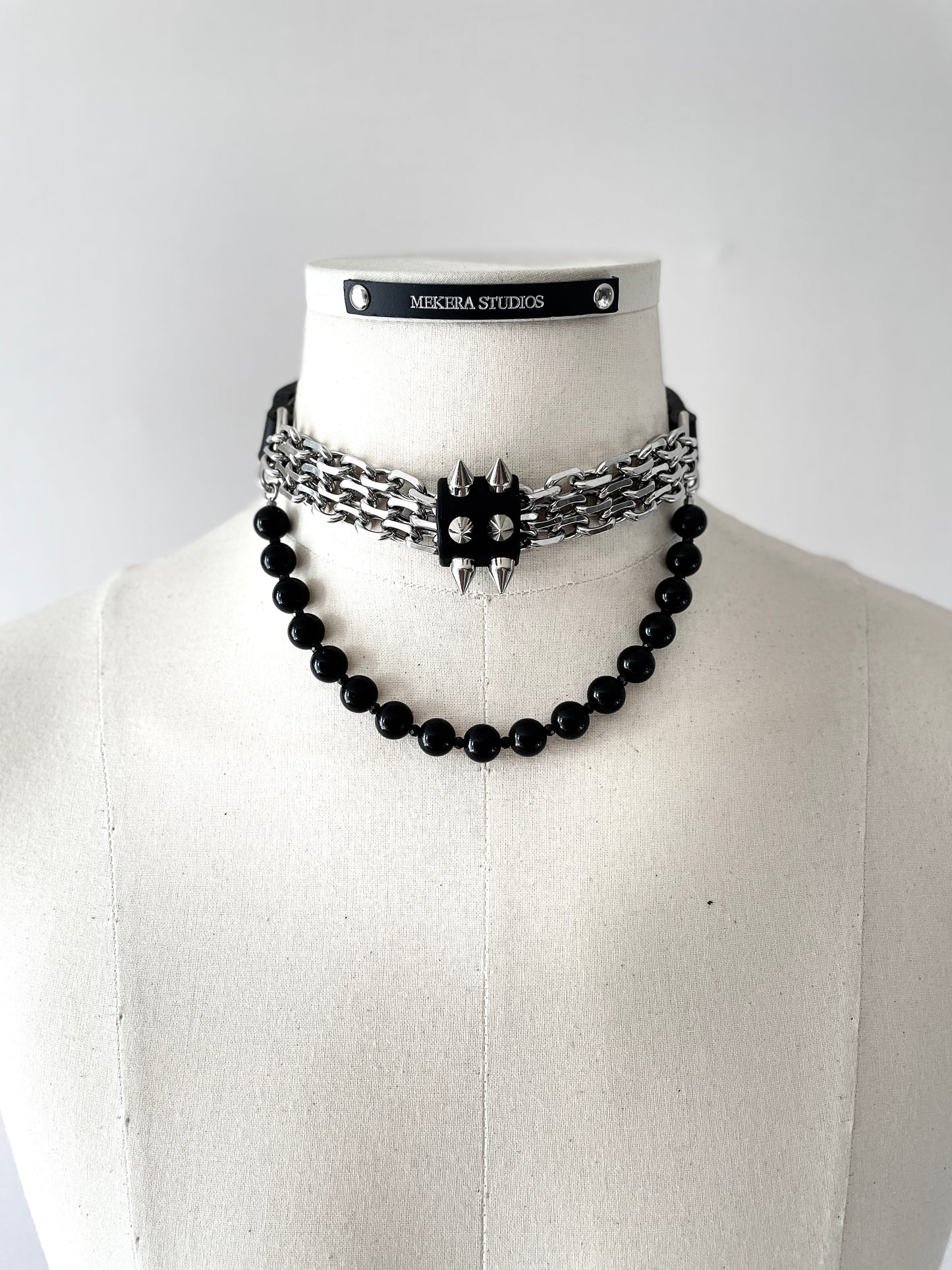 CX6 Leather Spike Onyx Choker Limited Edition Handcrafted Necklace - MEKERA STUDIOS