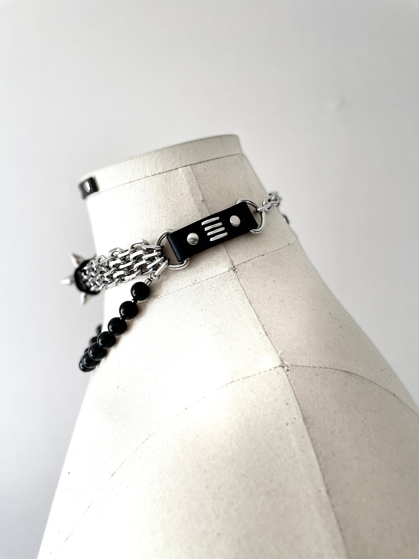 CX6 Leather Spike Onyx Choker Limited Edition Handcrafted Necklace - MEKERA STUDIOS