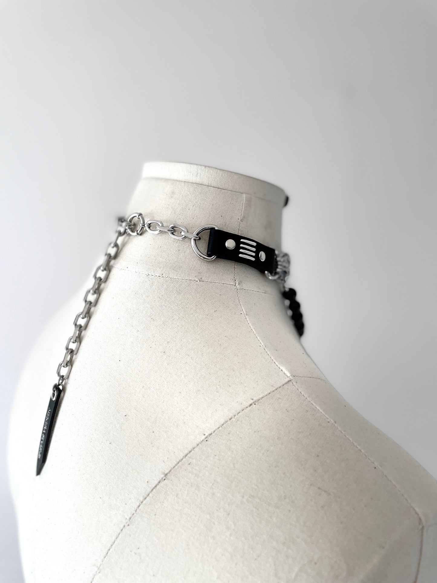 CX6 Leather Spike Onyx Choker Limited Edition Handcrafted Necklace - MEKERA STUDIOS