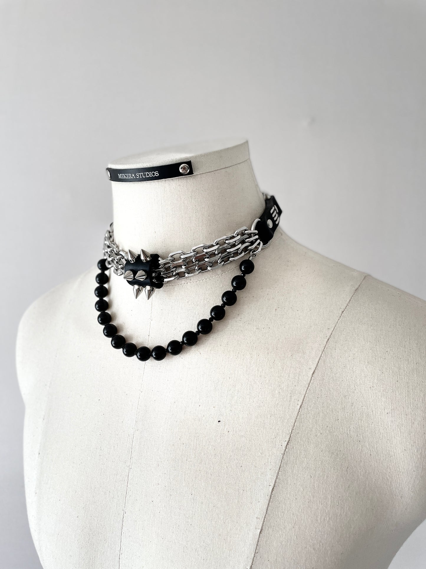 CX6 Leather Spike Onyx Choker Limited Edition Handcrafted Necklace - MEKERA STUDIOS