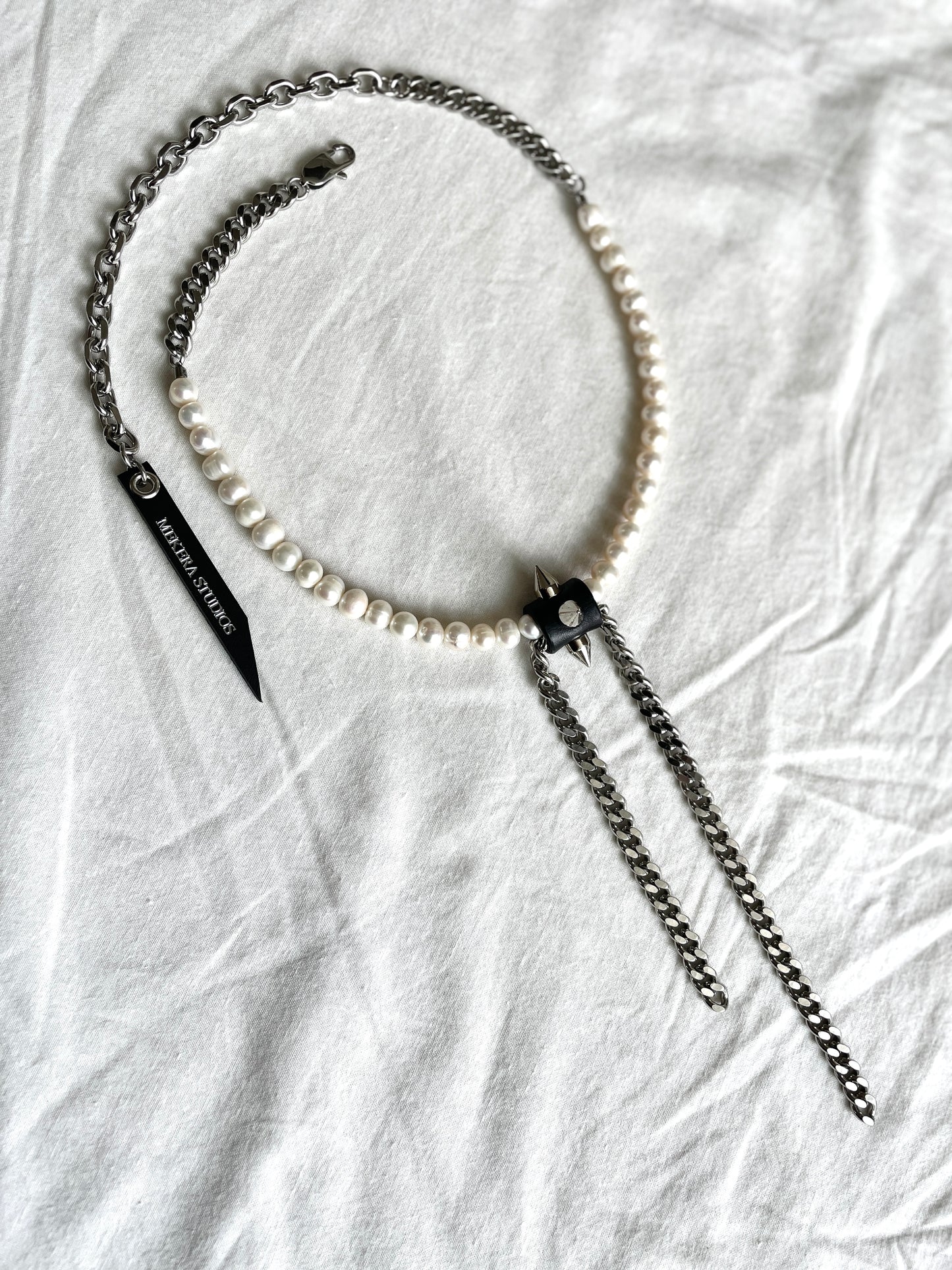 SX2 Pearl Limited Edition Handcrafted Choker Spike Necklace Leather - MEKERA STUDIOS