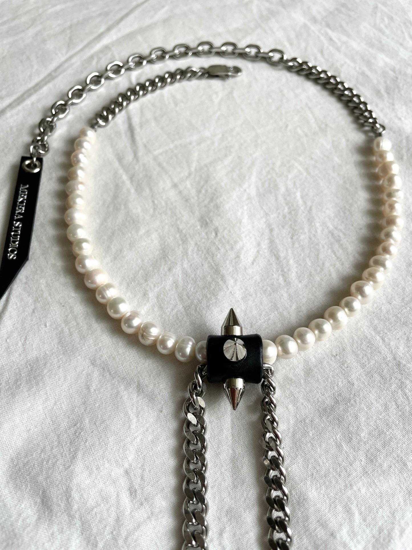 SX2 Pearl Limited Edition Handcrafted Choker Spike Necklace Leather - MEKERA STUDIOS