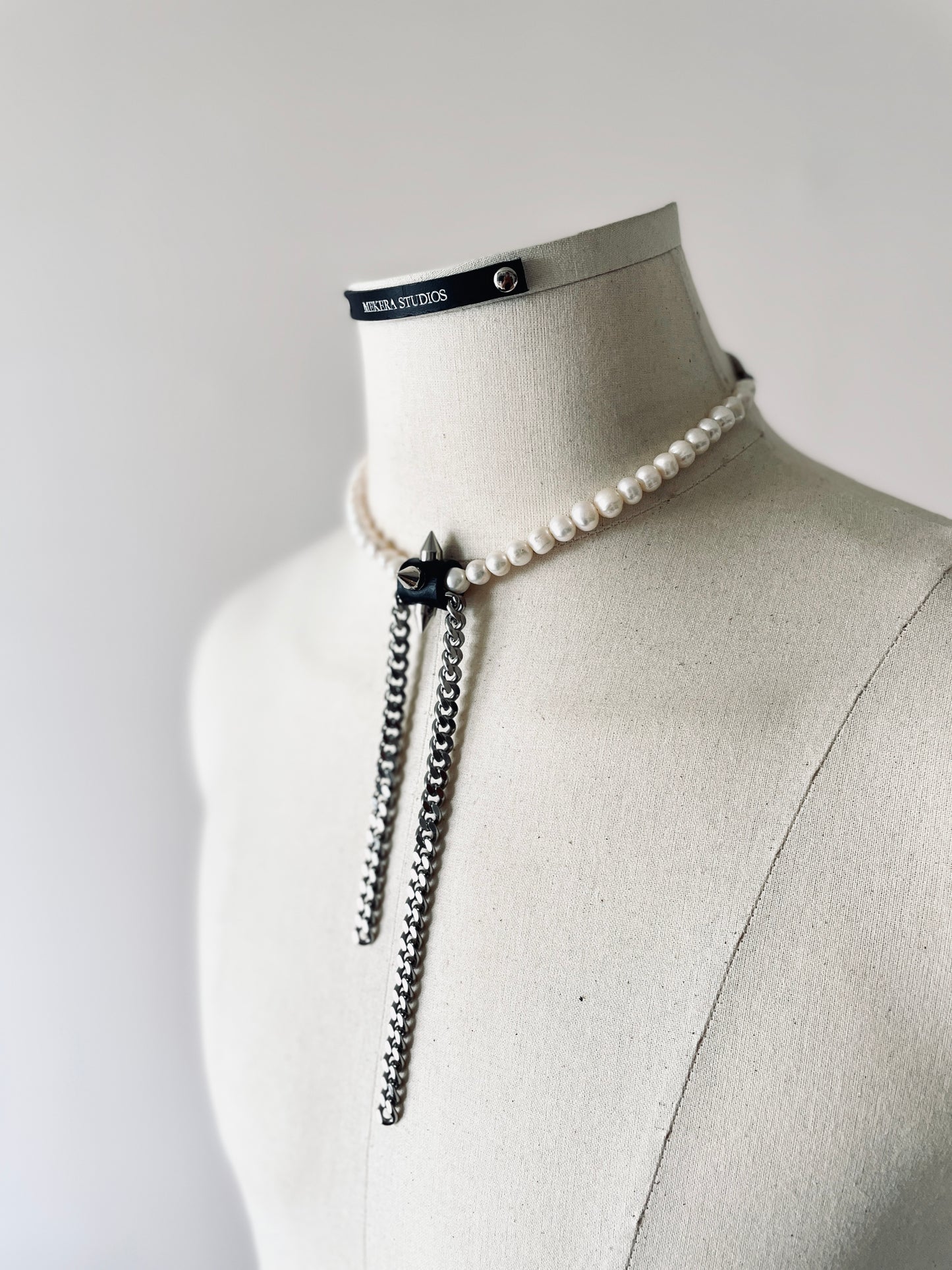 SX2 Pearl Limited Edition Handcrafted Choker Spike Necklace Leather - MEKERA STUDIOS