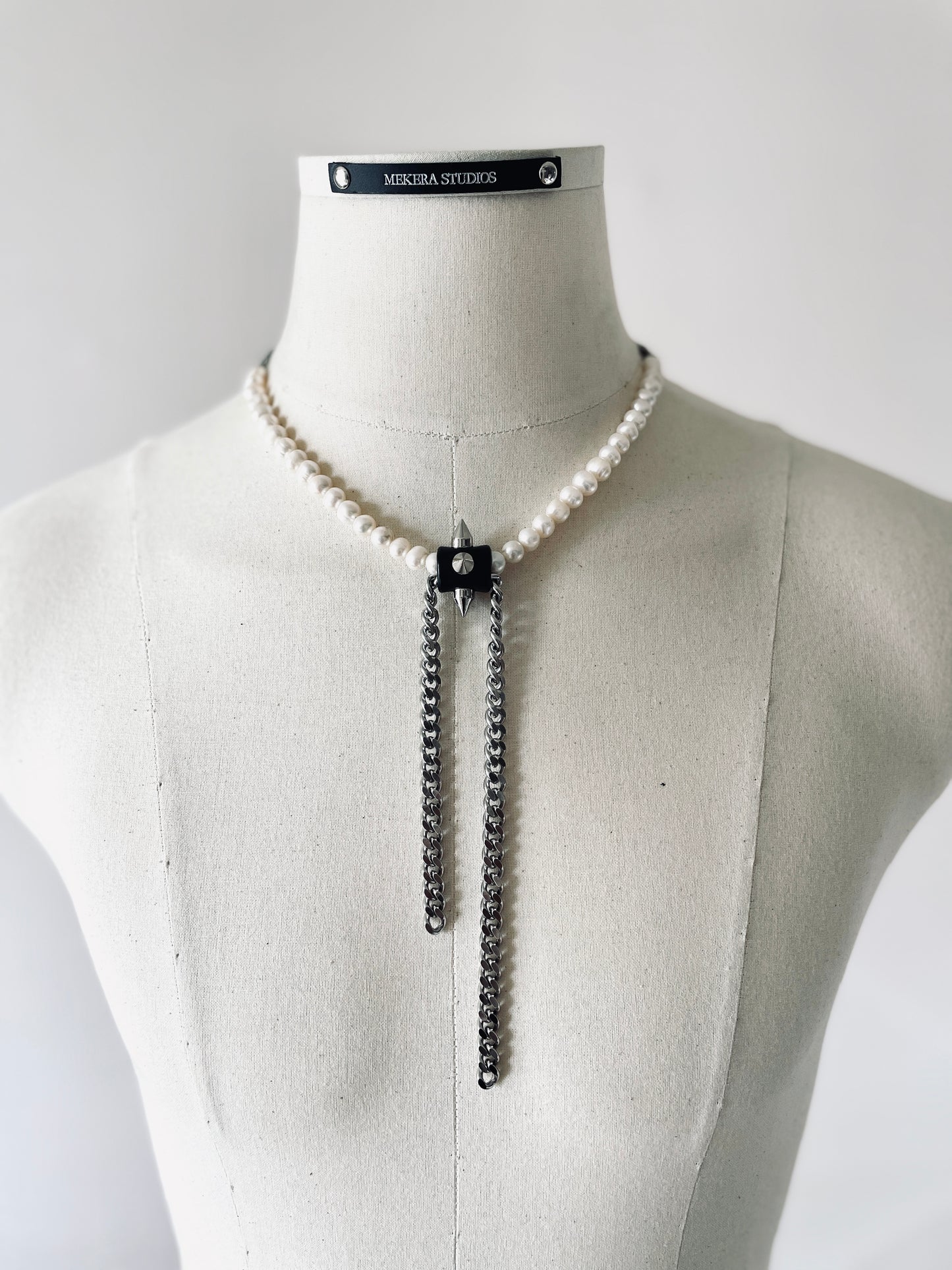 SX2 Pearl Limited Edition Handcrafted Choker Spike Necklace Leather - MEKERA STUDIOS