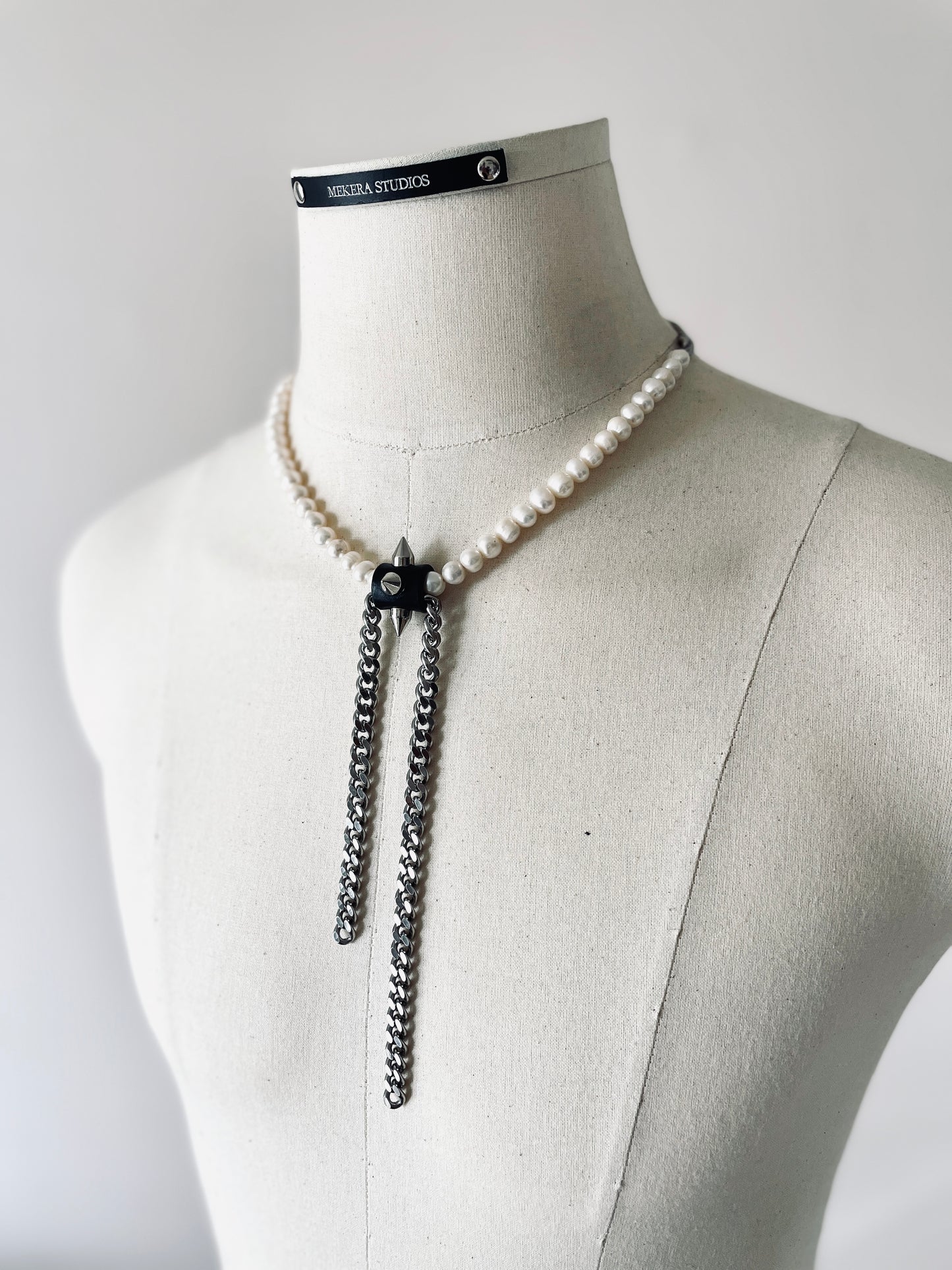 SX2 Pearl Limited Edition Handcrafted Choker Spike Necklace Leather - MEKERA STUDIOS