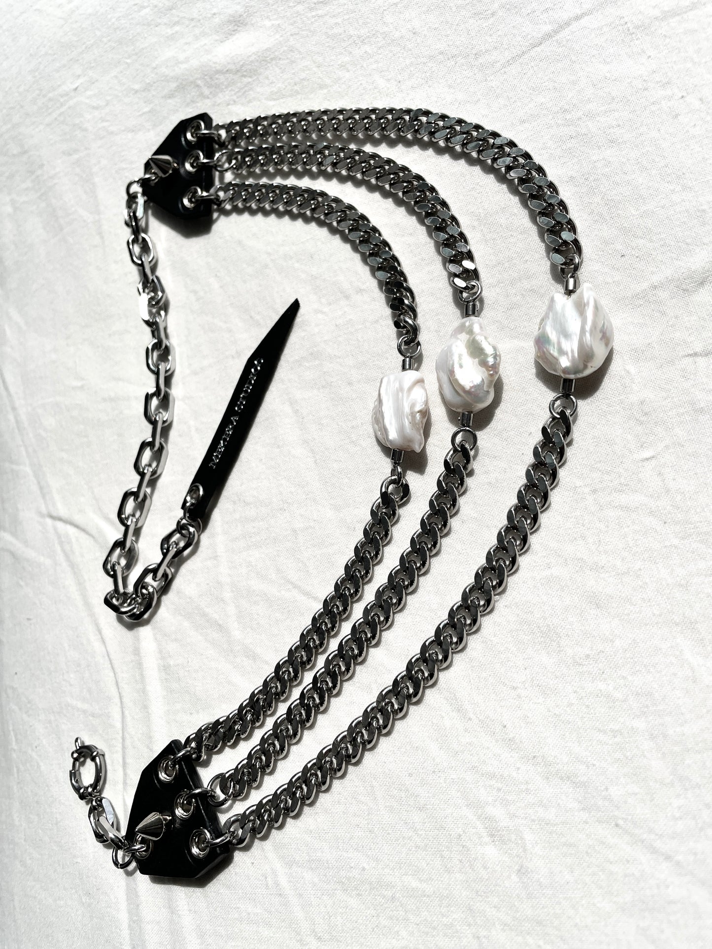 PL1 Pearl & Leather Choker Limited Edition Handcrafted Necklace Choker Spike - MEKERA STUDIOS