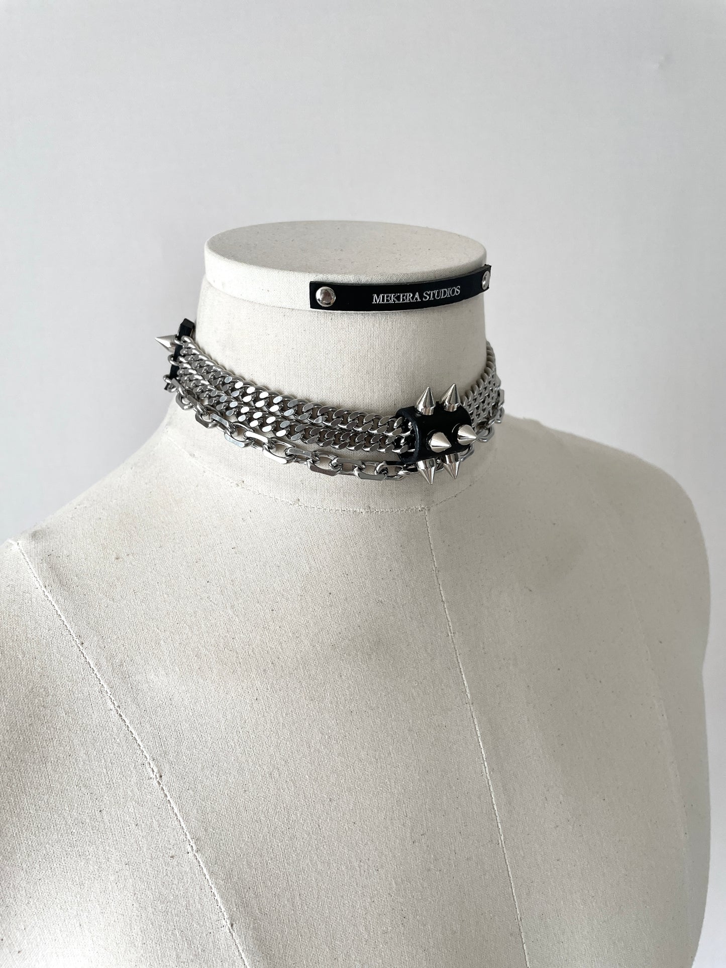 SL1 Leather Spike Choker Limited Edition Handcrafted Necklace Choker Spike -MEKERA STUDIOS