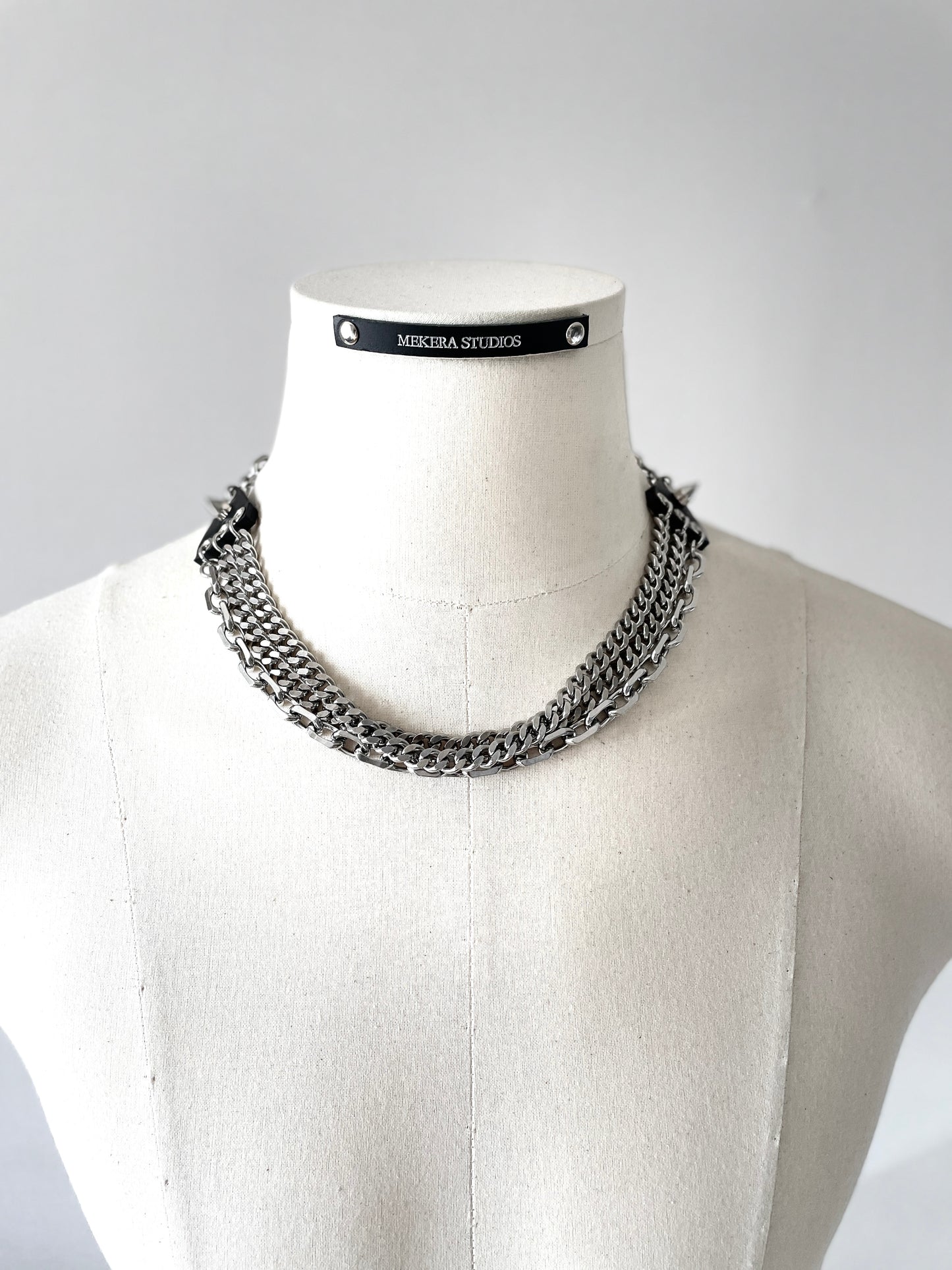 SL2 Leather Spike Choker Limited Edition Handcrafted Necklace Choker Spike - MEKERA STUDIOS