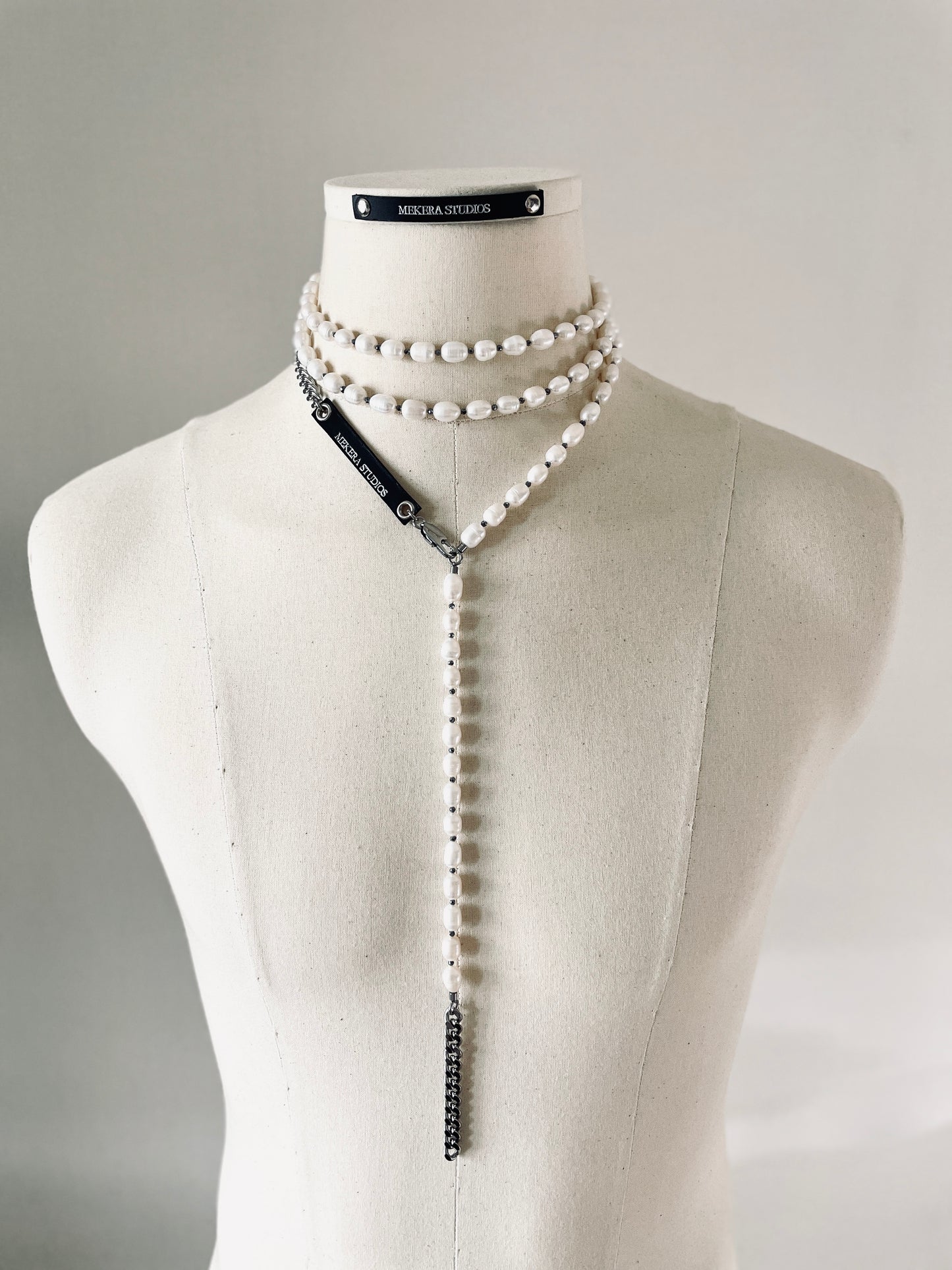 VXP10 Limited Edition Pearl Necklace Long chain Handcrafted Choker - MEKERA STUDIOS