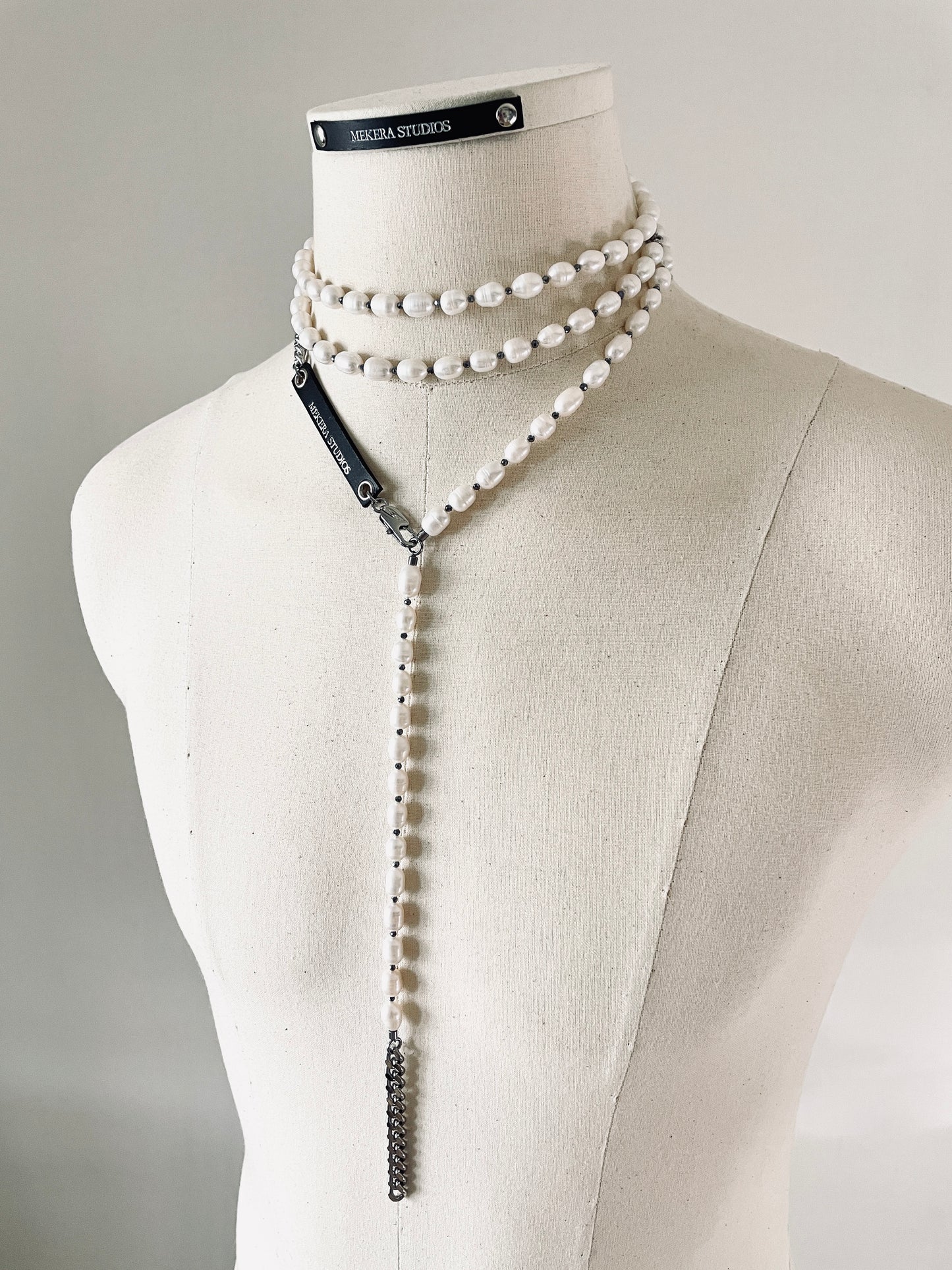 VXP10 Limited Edition Pearl Necklace Long chain Handcrafted Choker - MEKERA STUDIOS