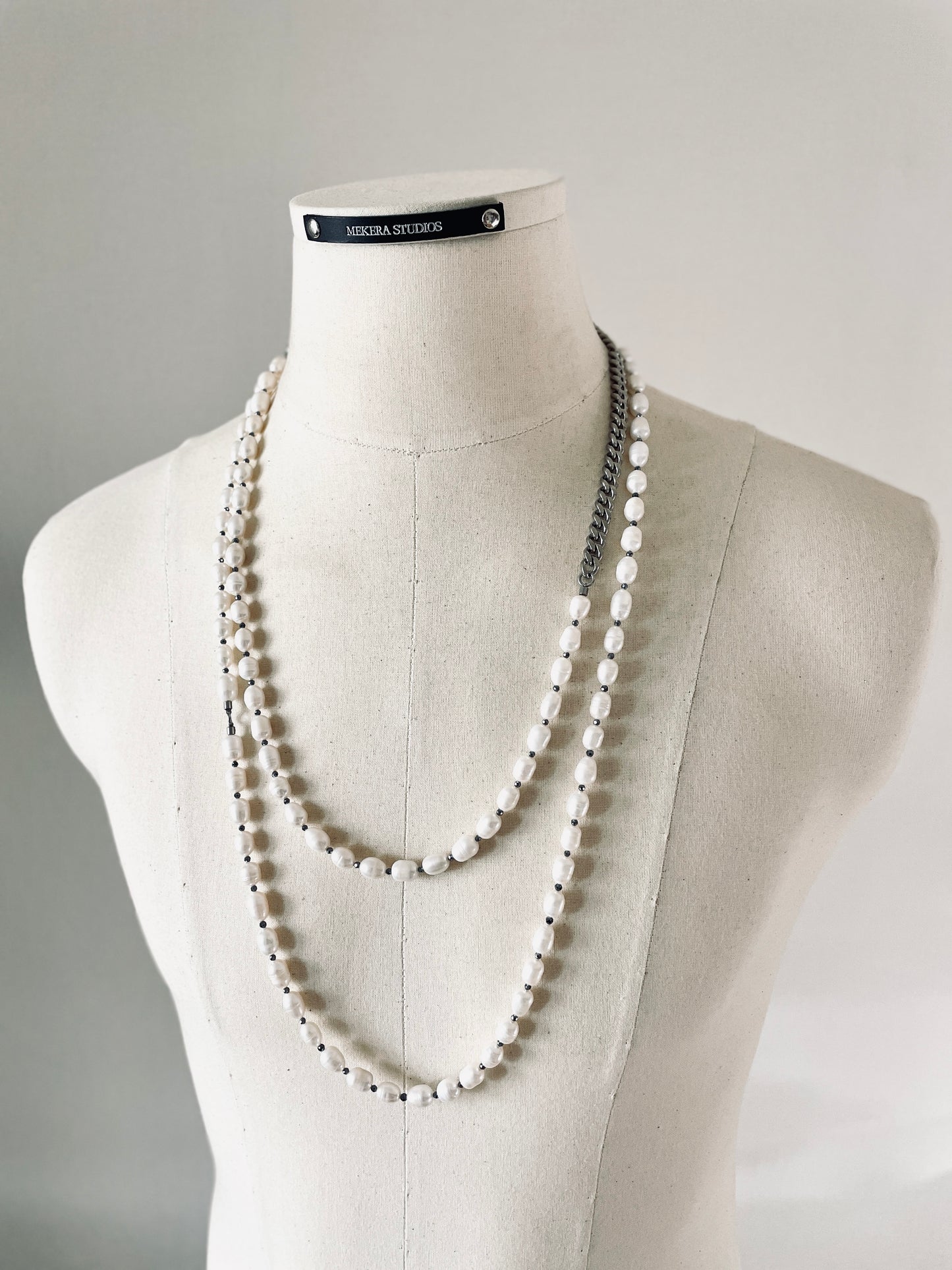 VXP10 Limited Edition Pearl Necklace Long chain Handcrafted Choker - MEKERA STUDIOS