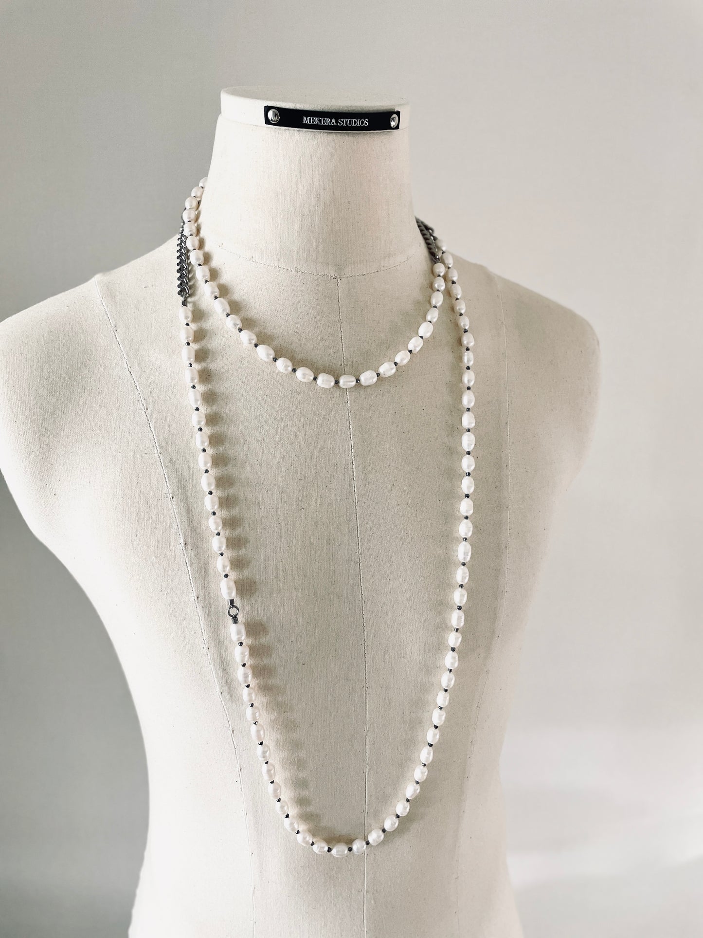 VXP10 Limited Edition Pearl Necklace Long chain Handcrafted Choker - MEKERA STUDIOS