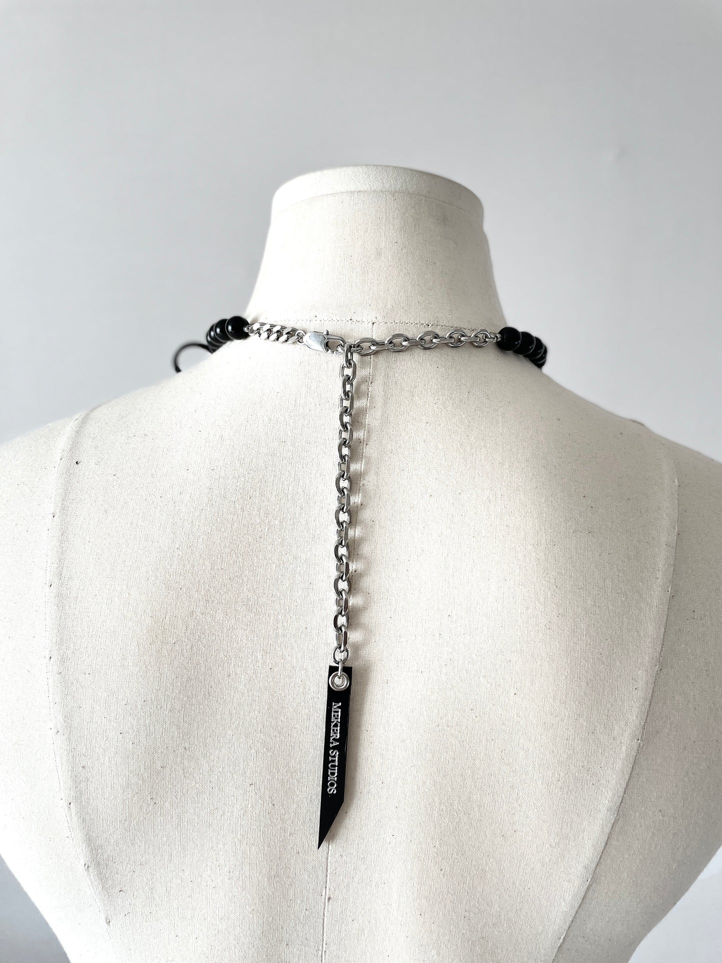 NR3 Leather Ribbon Necklace Onyx Spike Limited Edition Handcrafted choker - MEKERA STUDIOS