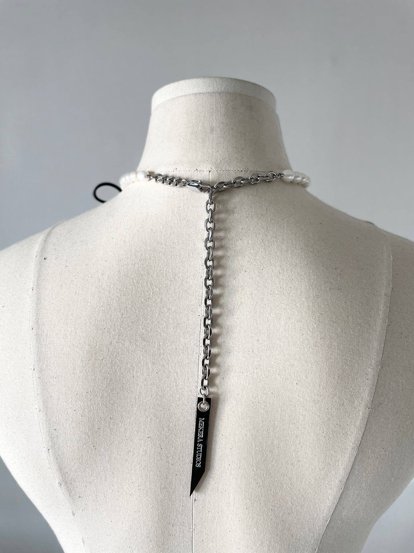 NR4 Leather Ribbon Necklace Pearl Spike Limited Edition Handcrafted choker For women For men - MEKERA STUDIOS