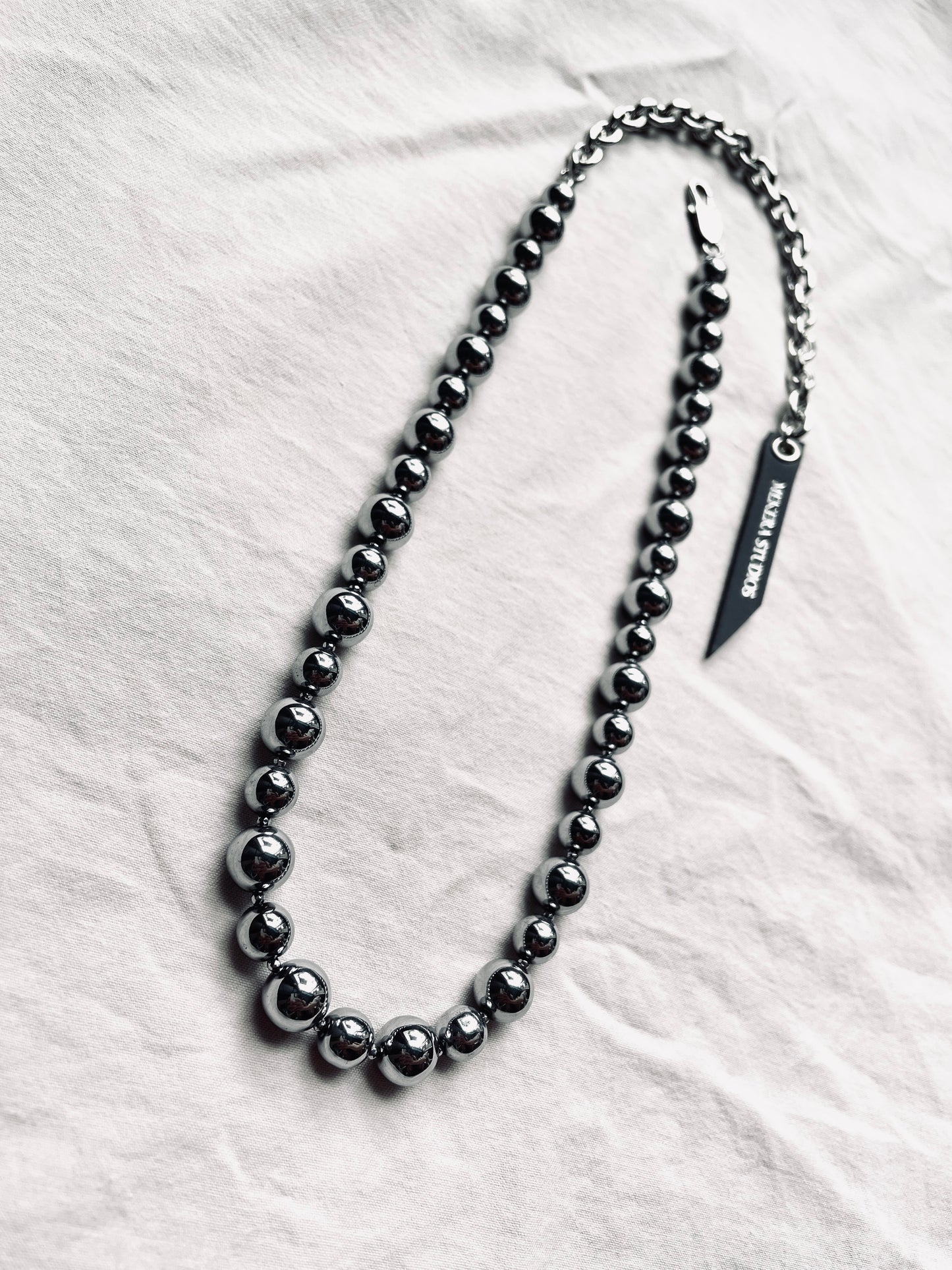 HSX1 Silver shining Hematite mirror Ball Necklace Long chain Choker-MEKERA STUDIOS