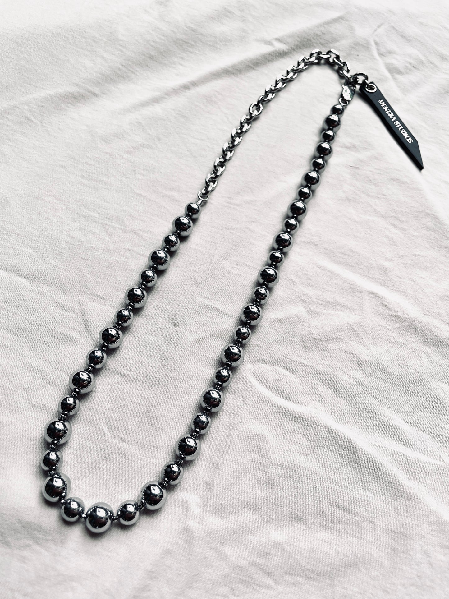 HSX1 Silver shining Hematite mirror Ball Necklace Long chain Choker-MEKERA STUDIOS