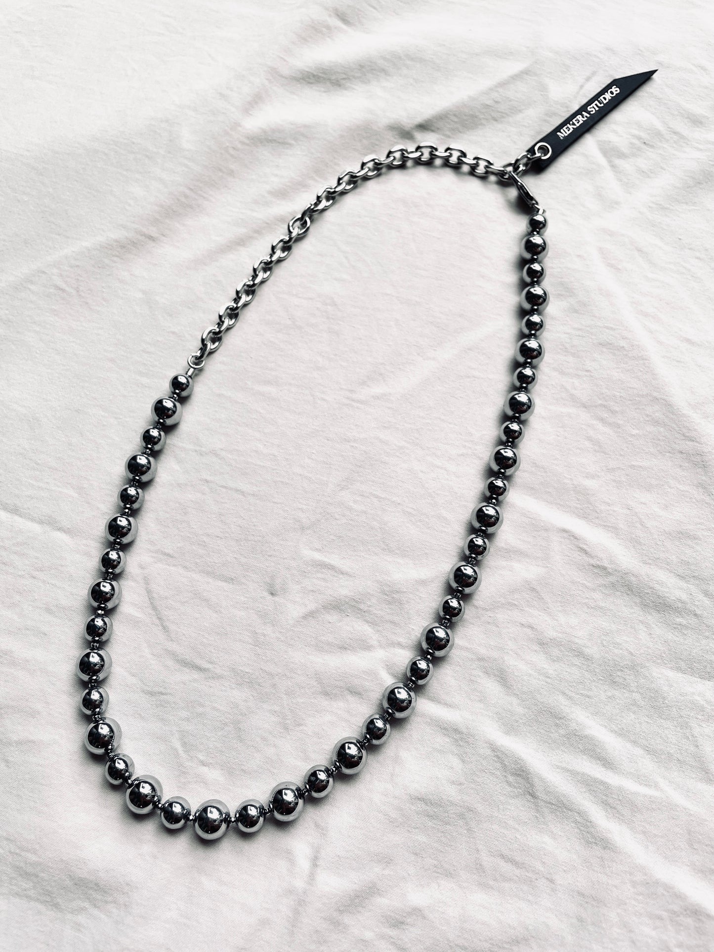 HSX1 Silver shining Hematite mirror Ball Necklace Long chain Choker-MEKERA STUDIOS