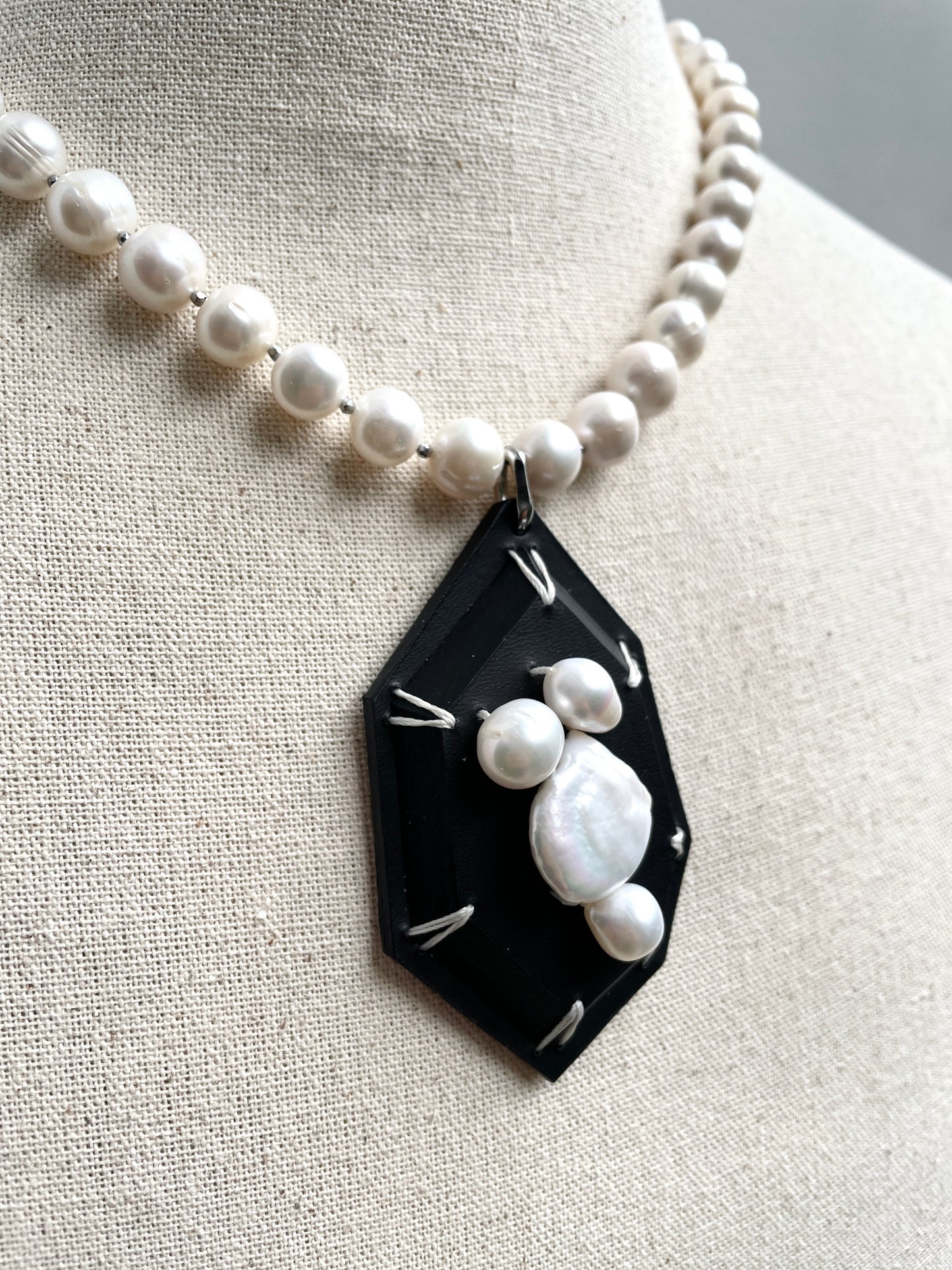 Leather Stone Pearl 2 - Limited Edition Handcrafted Necklace - MEKERA STUDIOS