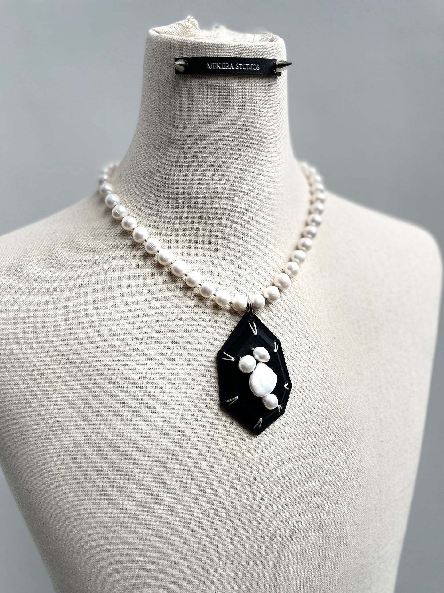 Leather Stone Pearl 2 - Limited Edition Handcrafted Necklace - MEKERA STUDIOS