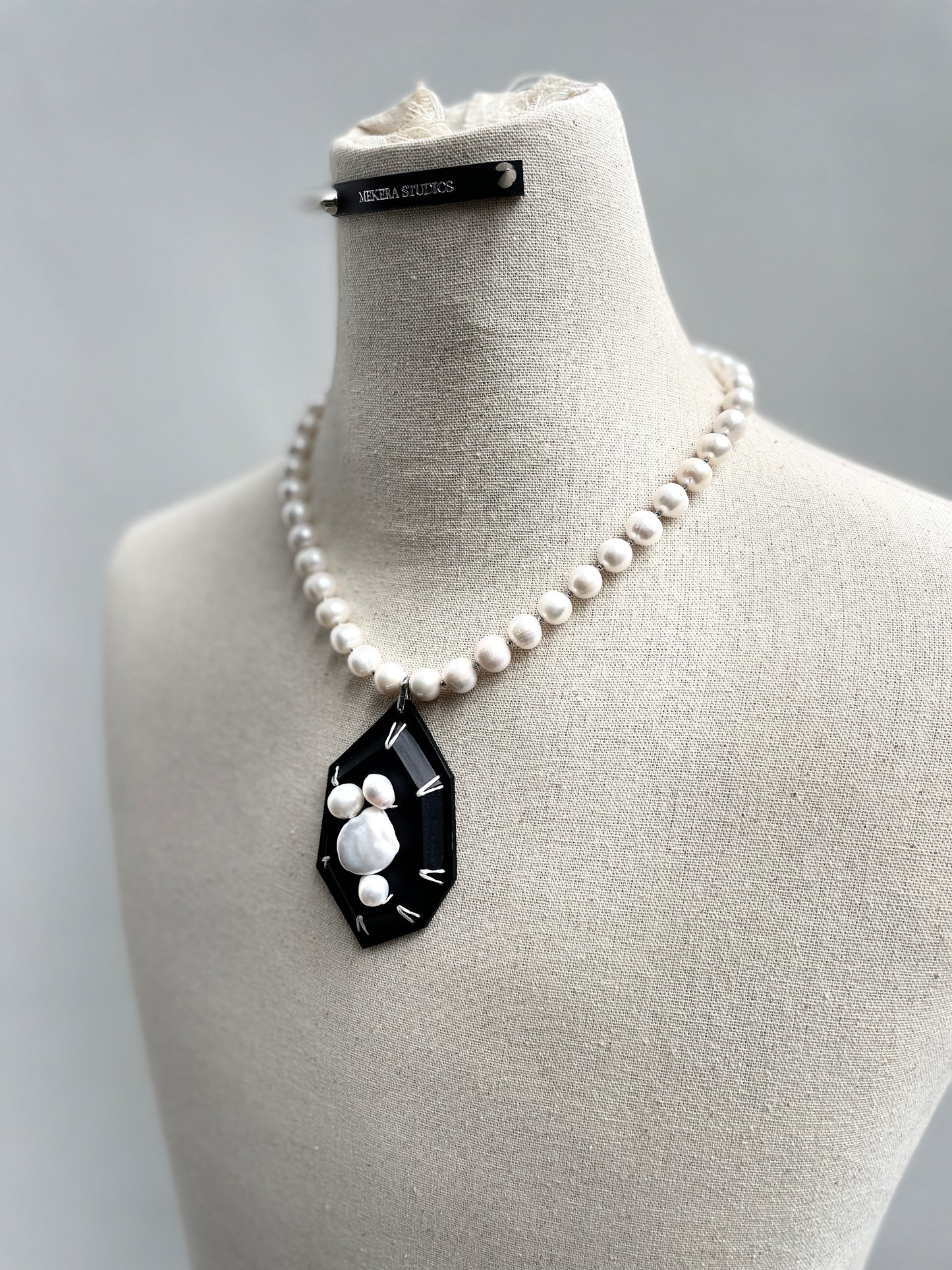 Leather Stone Pearl 2 - Limited Edition Handcrafted Necklace - MEKERA STUDIOS