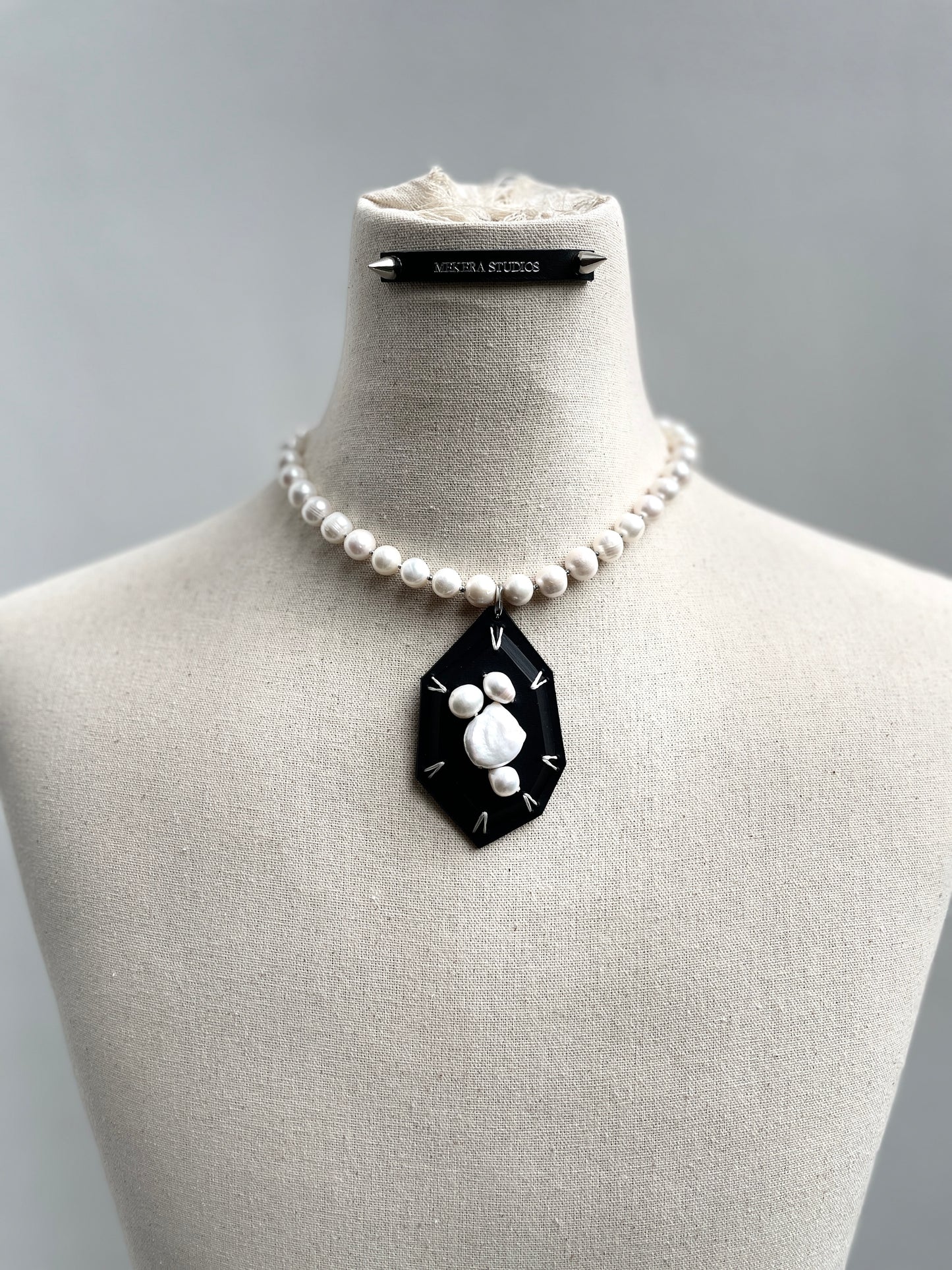 Leather Stone Pearl 2 - Limited Edition Handcrafted Necklace - MEKERA STUDIOS