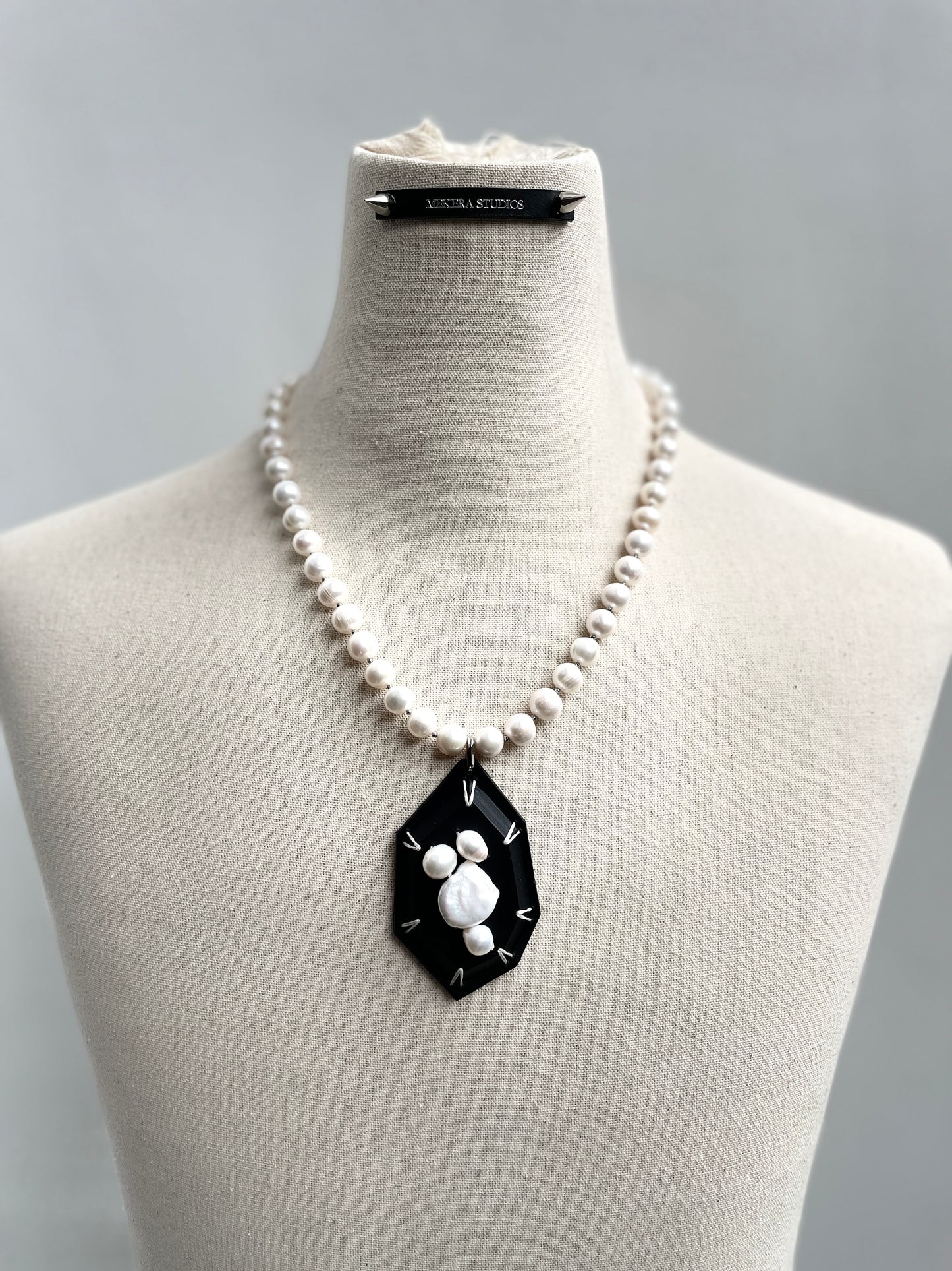 Leather Stone Pearl 2 - Limited Edition Handcrafted Necklace - MEKERA STUDIOS