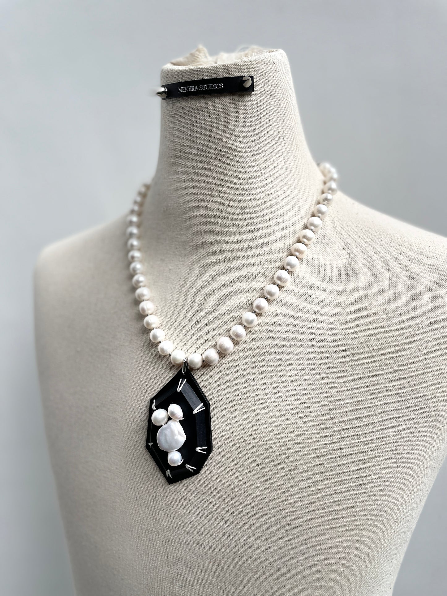 Leather Stone Pearl 2 - Limited Edition Handcrafted Necklace - MEKERA STUDIOS