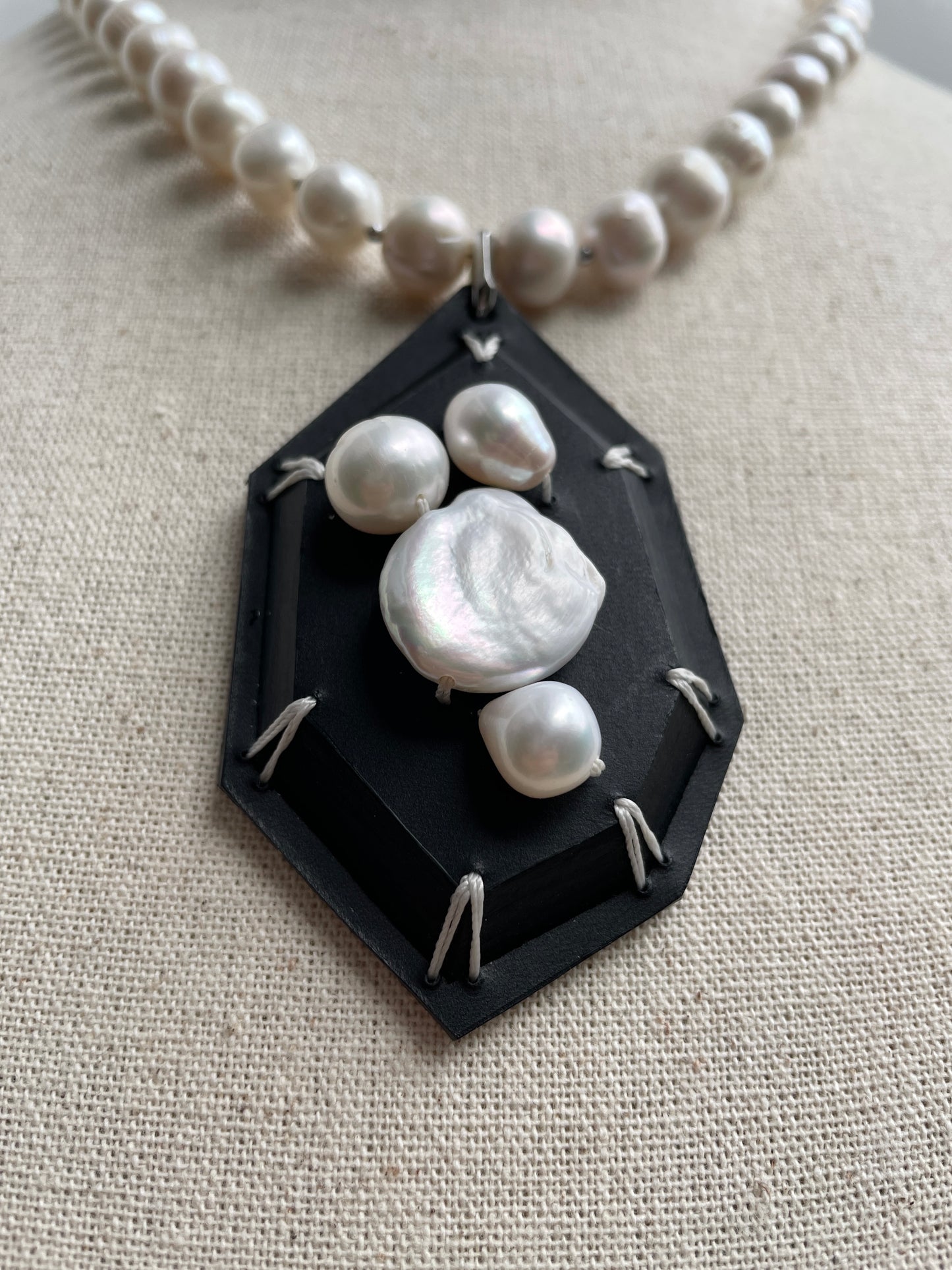 Leather Stone Pearl 2 - Limited Edition Handcrafted Necklace - MEKERA STUDIOS