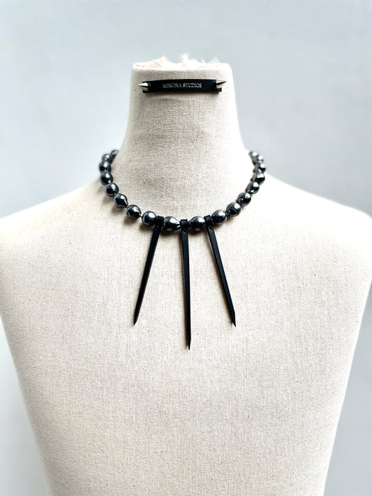 BX1 Leather Stone Collection Black Pearl & Leather Limited Edition Handcrafted Necklace - MEKERA STUDIOS