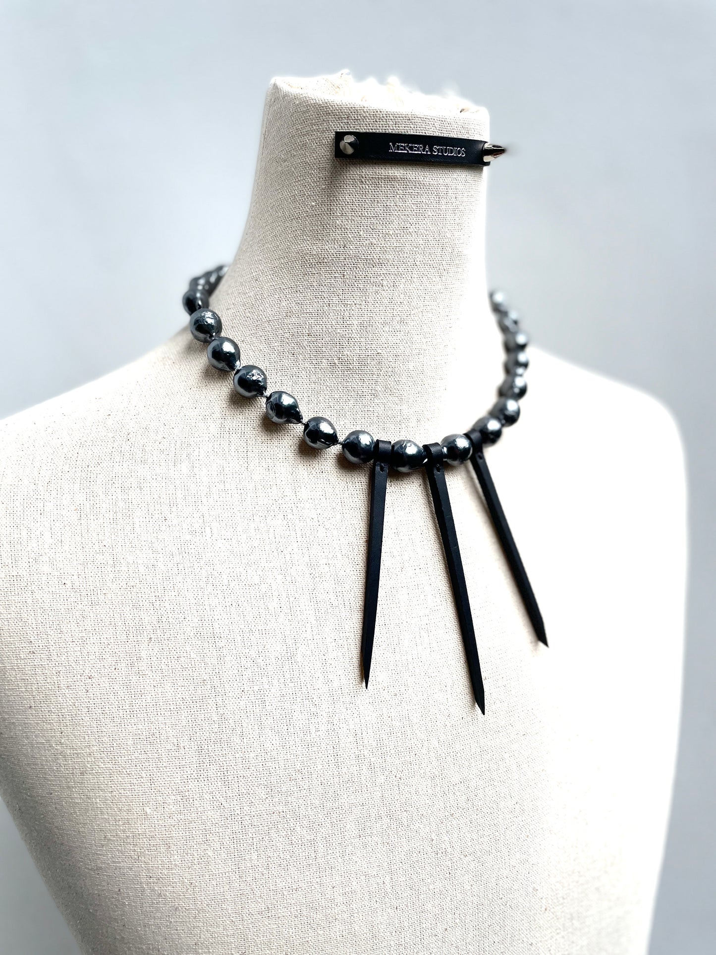 BX1 Leather Stone Collection Black Pearl & Leather Limited Edition Handcrafted Necklace - MEKERA STUDIOS