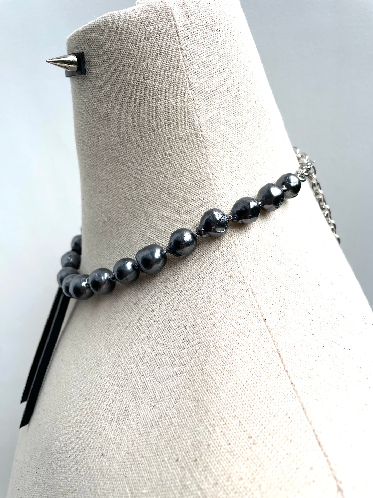 BX1 Leather Stone Collection Black Pearl & Leather Limited Edition Handcrafted Necklace - MEKERA STUDIOS