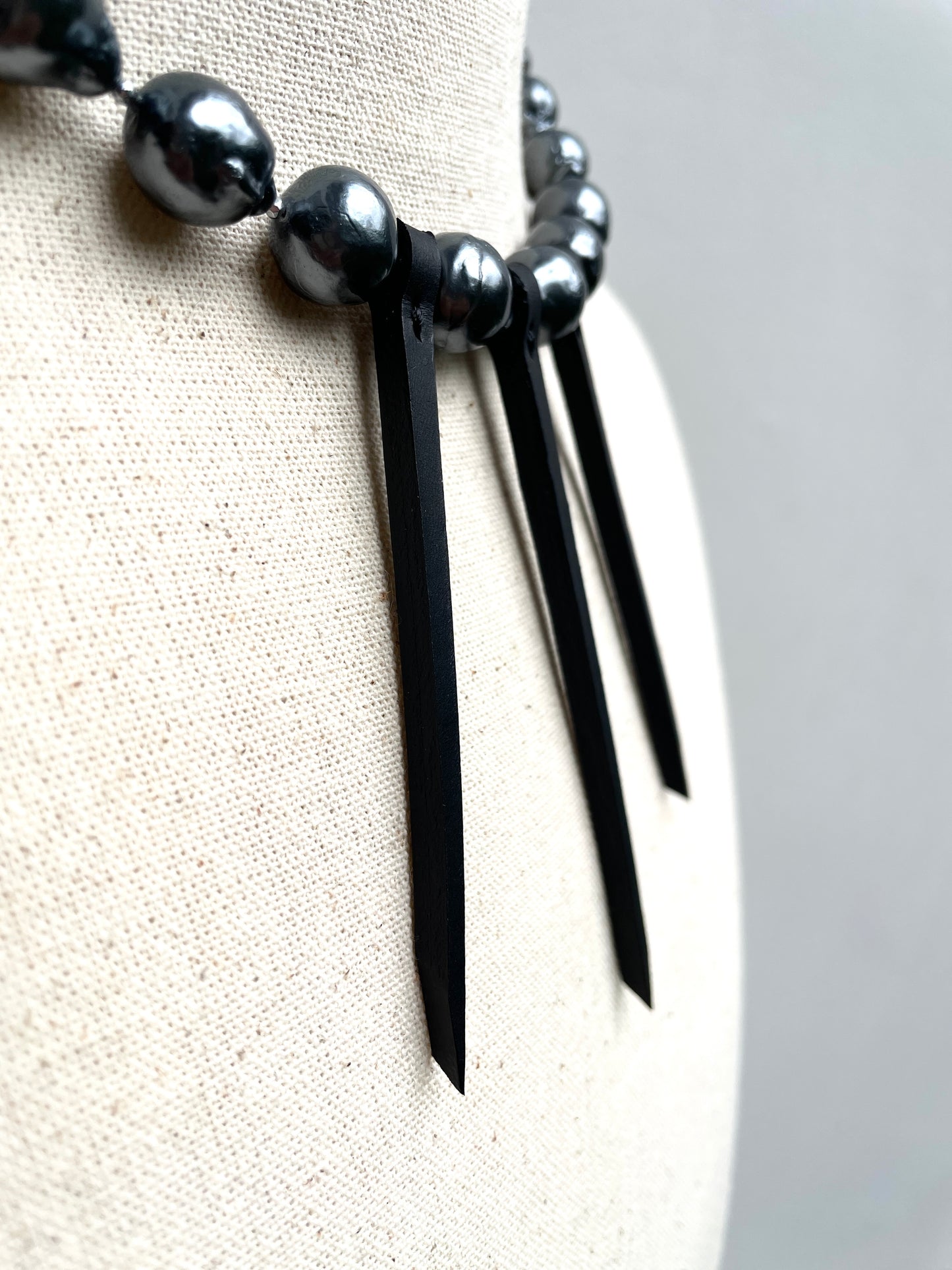 BX1 Leather Stone Collection Black Pearl & Leather Limited Edition Handcrafted Necklace - MEKERA STUDIOS