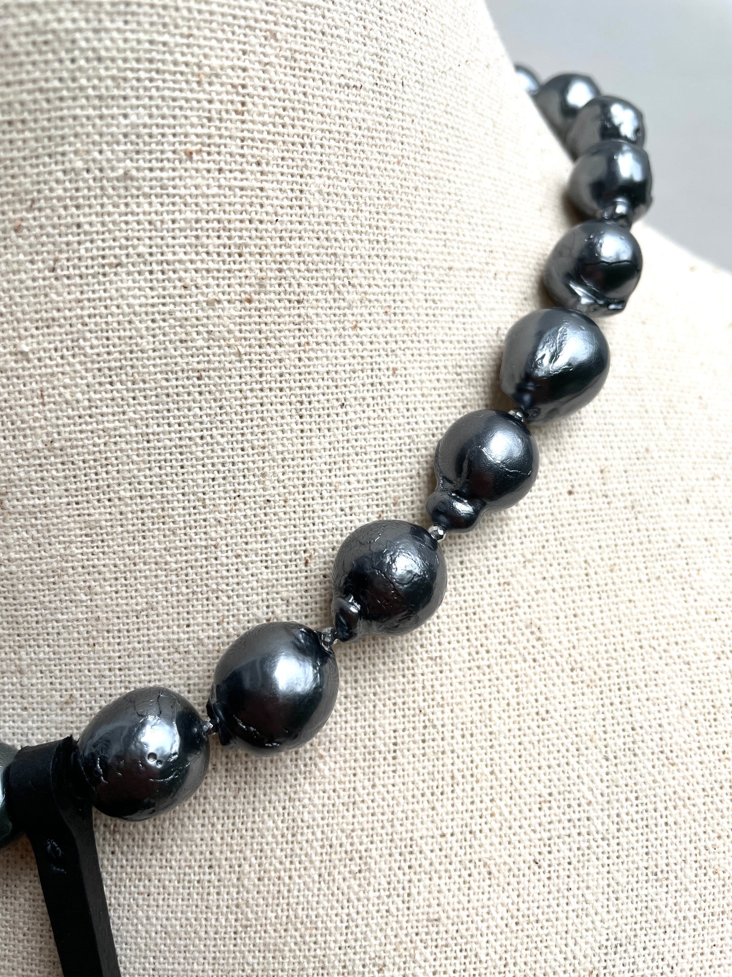 BX1 Leather Stone Collection Black Pearl & Leather Limited Edition Handcrafted Necklace - MEKERA STUDIOS