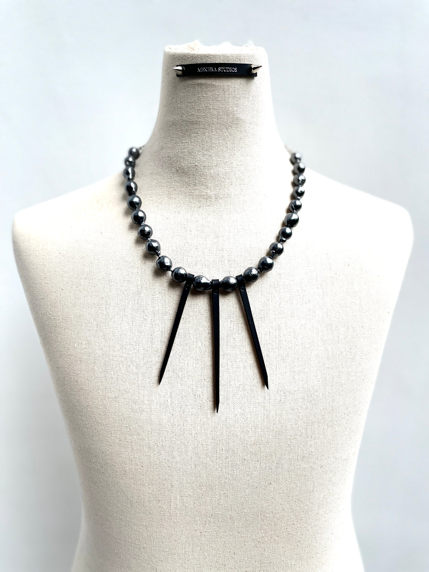 BX1 Leather Stone Collection Black Pearl & Leather Limited Edition Handcrafted Necklace - MEKERA STUDIOS