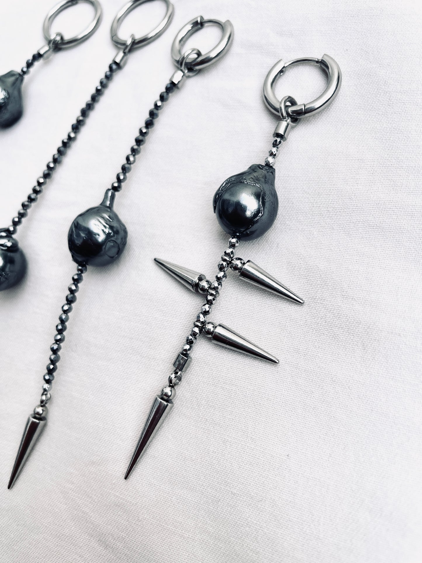 Black Pearl 4 single Earrings BXE1 Spike Drop Earrings Limited Edition Handcrafted - MEKERA STUDIOS