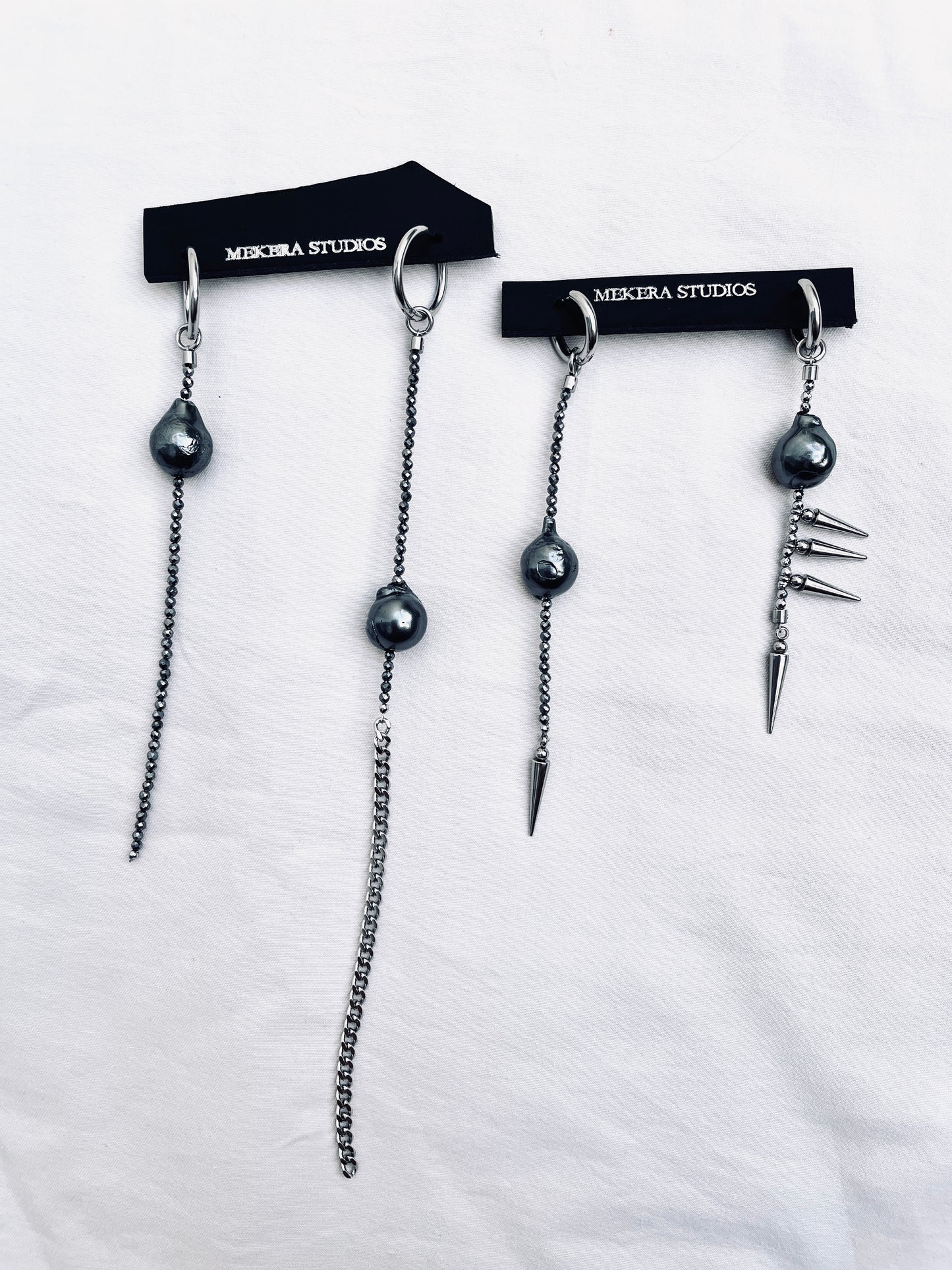 Black Pearl 4 single Earrings BXE1 Spike Drop Earrings Limited Edition Handcrafted - MEKERA STUDIOS