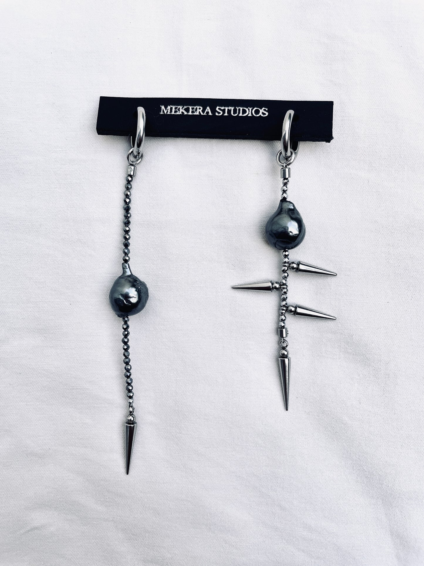 Black Pearl 4 single Earrings BXE1 Spike Drop Earrings Limited Edition Handcrafted - MEKERA STUDIOS