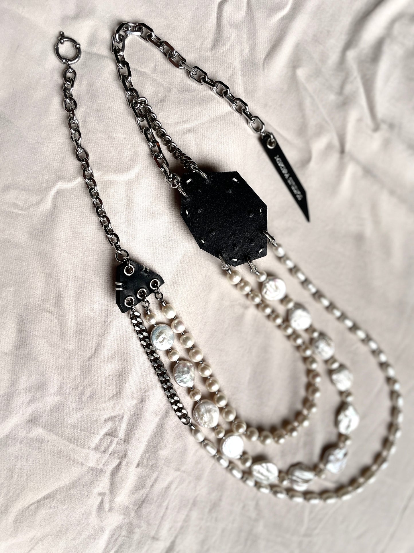 Leather Stone collection Pearl & Spike P3 Limited Edition Handcrafted Necklace Choker Spike For women For men-MEKERA STUDIOS