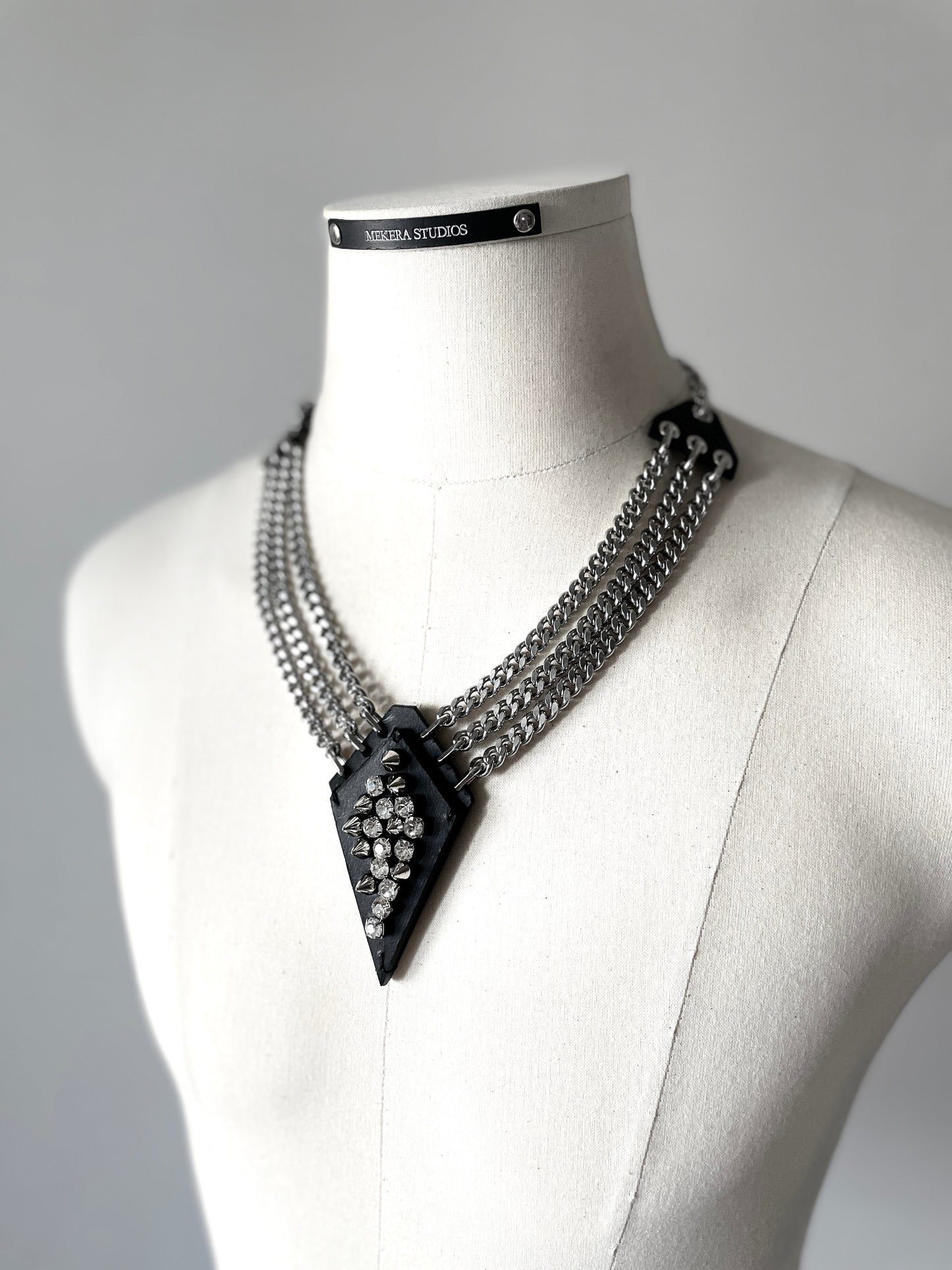 Leather Spike Necklace V1 Limited Edition Handcrafted Big pendant Choker Spike - MEKERA STUDIOS