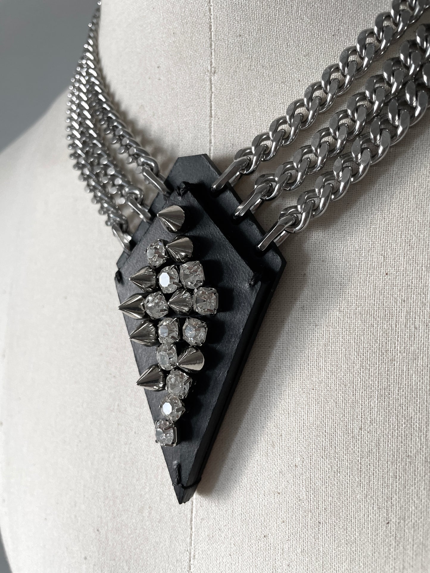 Leather Spike Necklace V1 Limited Edition Handcrafted Big pendant Choker Spike - MEKERA STUDIOS