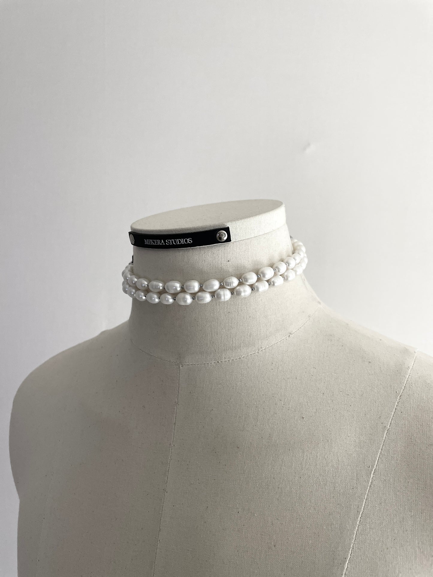 Pearl Choker WP1 Limited Edition Handcrafted layered Necklace Leather Chain - MEKERA STUDIOS