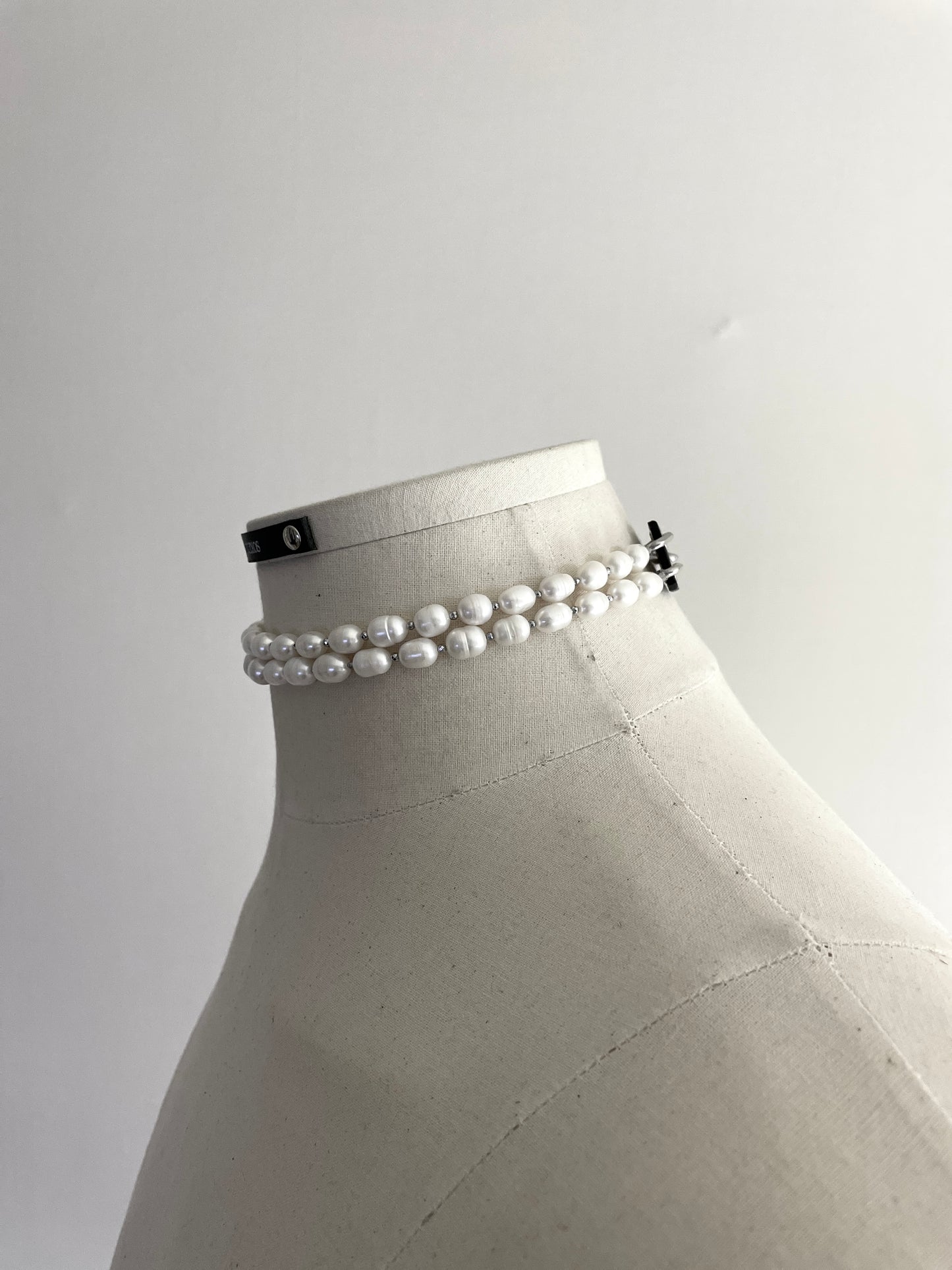 Pearl Choker WP1 Limited Edition Handcrafted layered Necklace Leather Chain - MEKERA STUDIOS