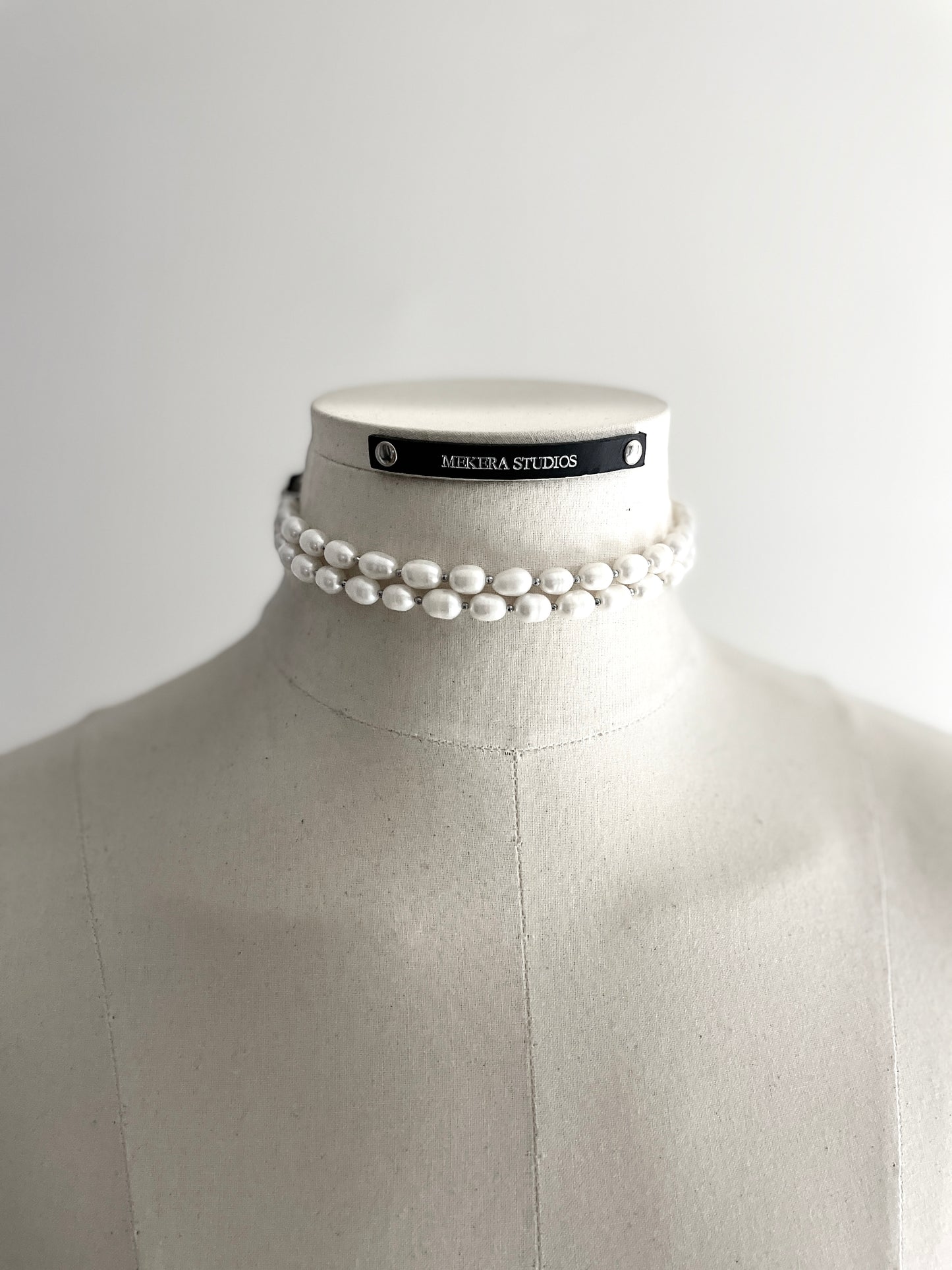 Pearl Choker WP1 Limited Edition Handcrafted layered Necklace Leather Chain - MEKERA STUDIOS