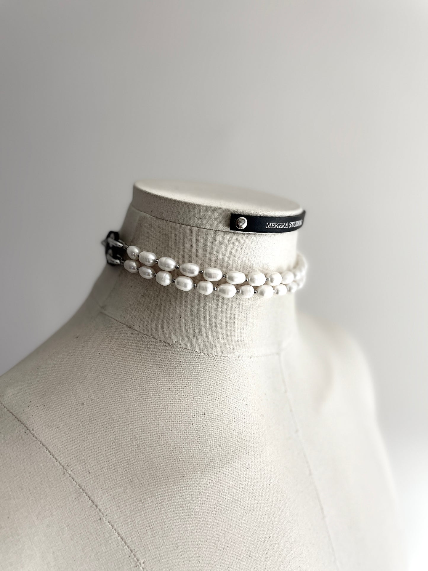 Pearl Choker WP1 Limited Edition Handcrafted layered Necklace Leather Chain - MEKERA STUDIOS