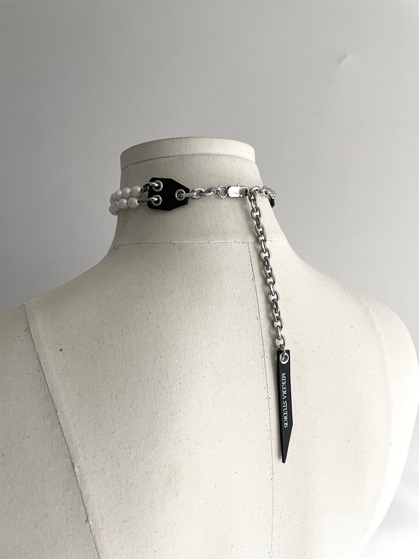 Pearl Choker WP1 Limited Edition Handcrafted layered Necklace Leather Chain - MEKERA STUDIOS