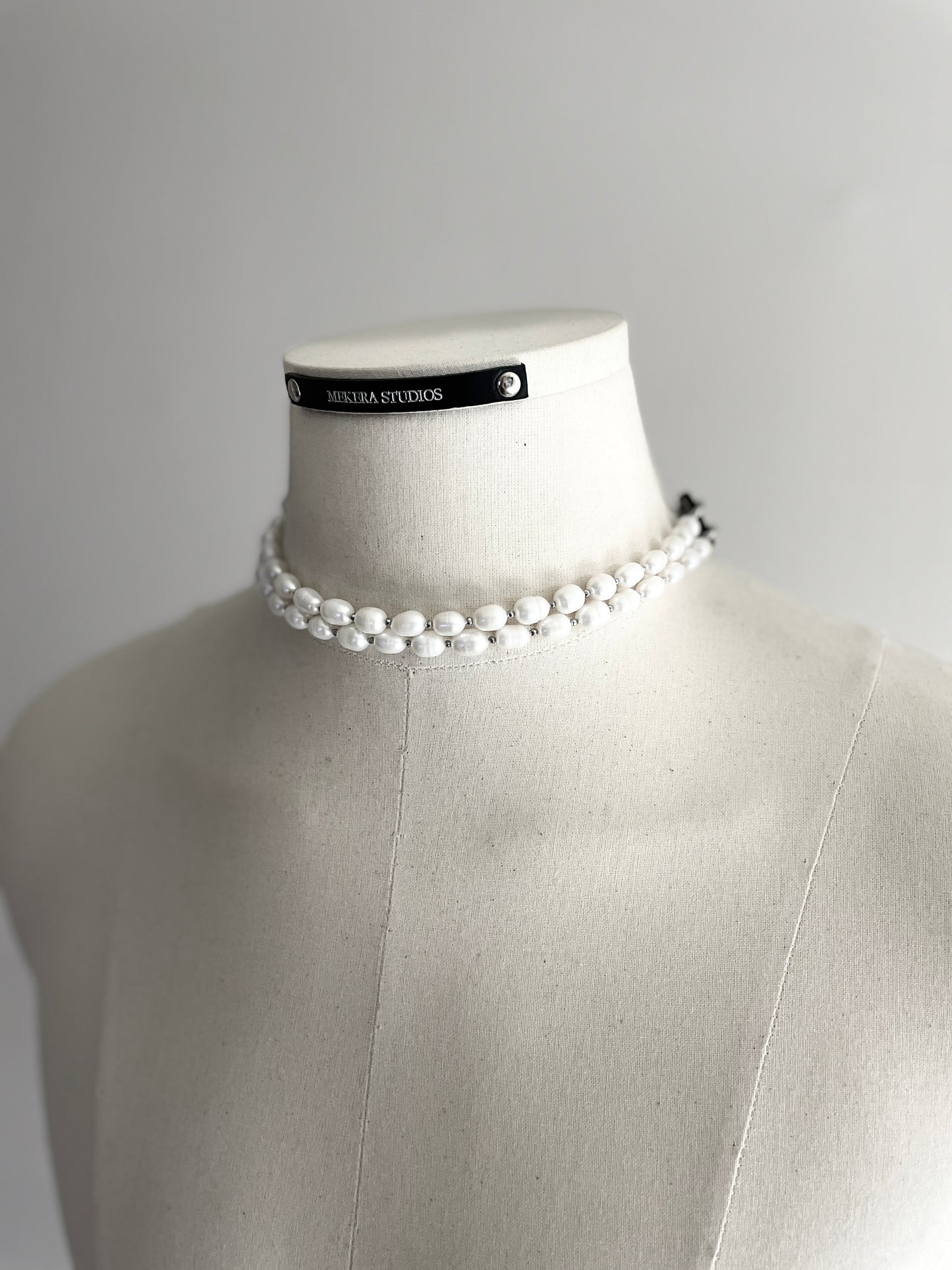 Pearl Choker WP1 Limited Edition Handcrafted layered Necklace Leather Chain - MEKERA STUDIOS