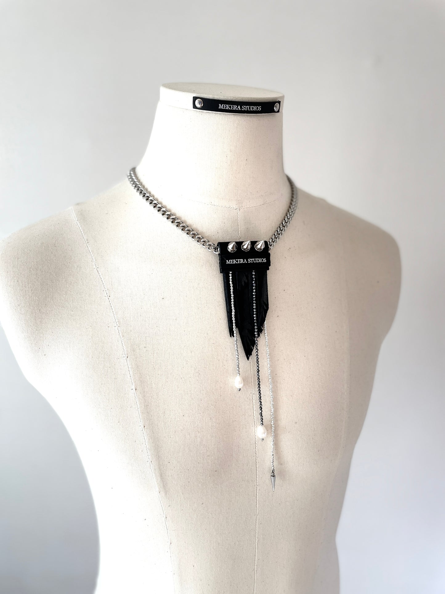 Wings1 - SOAR collection Pearl Spike Leather Limited Edition Handcrafted Necklace - MEKERA STUDIOS