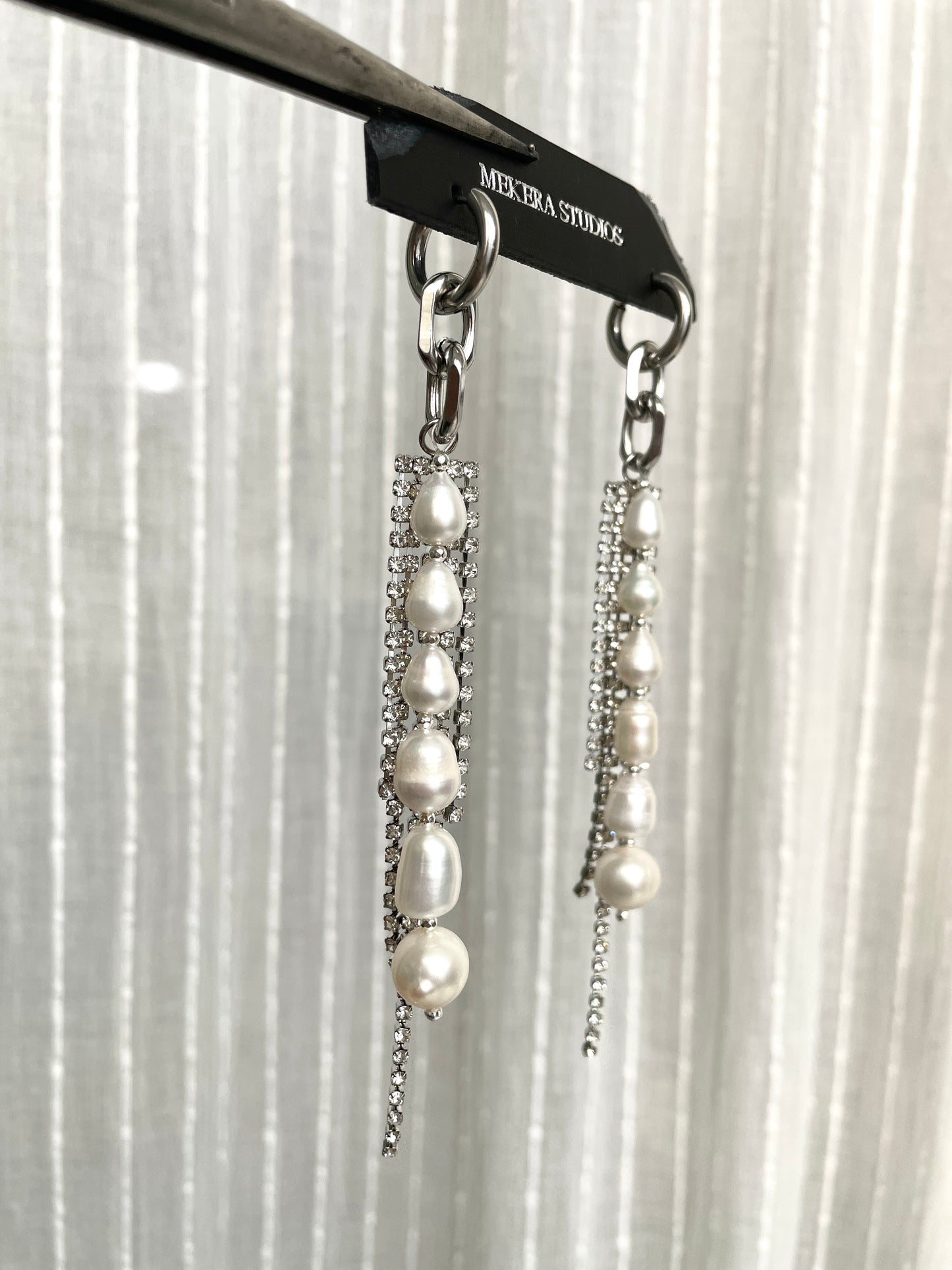 Ear Couture collection Pearl earrings long chain drop EC-2 Limited Edition Handcrafted - MEKERA STUDIOS