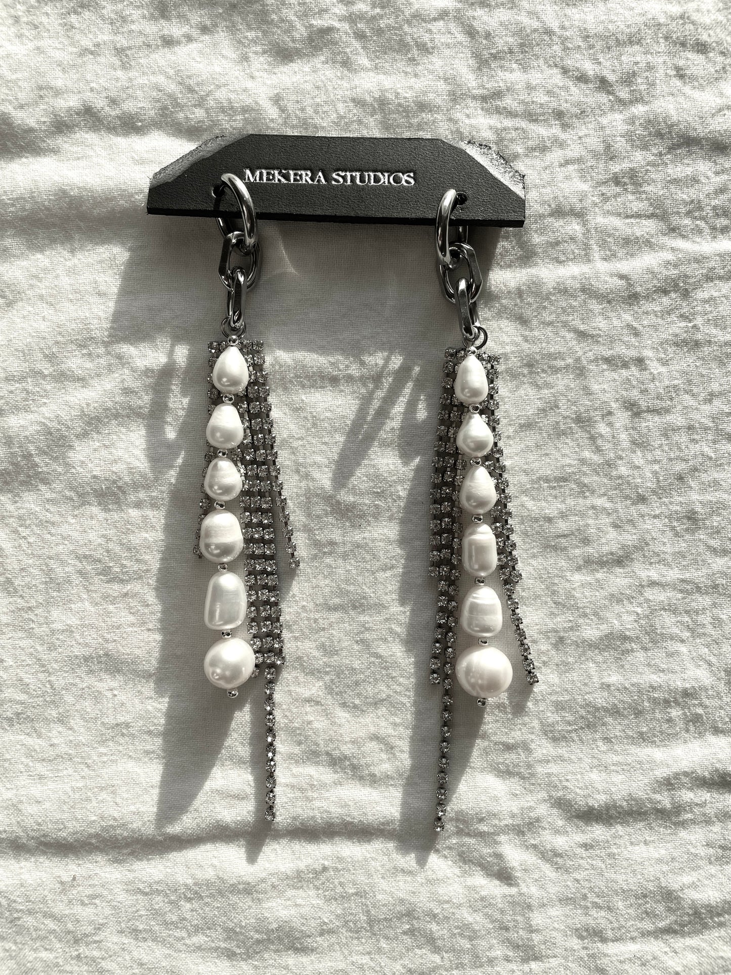 Ear Couture collection Pearl earrings long chain drop EC-2 Limited Edition Handcrafted - MEKERA STUDIOS