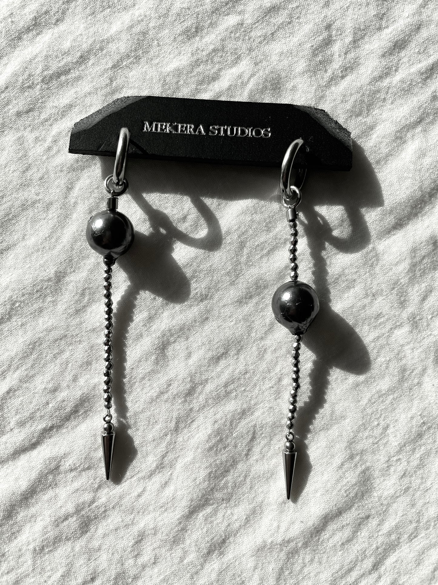 Ear Couture collection Black Pearl earrings long chain drop EC-6 Limited Edition Handcrafted - MEKERA STUDIOS